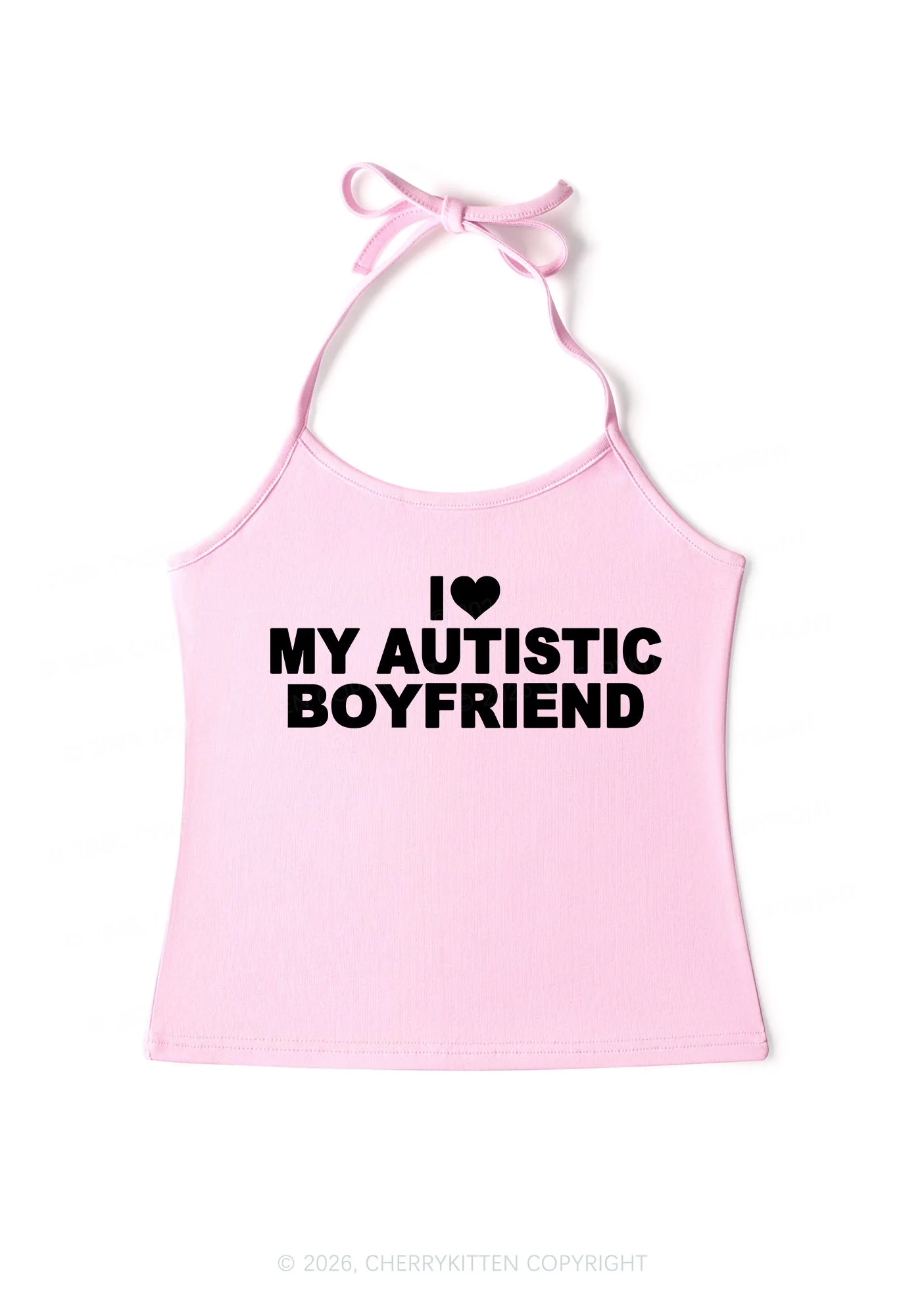 I Love My Autistic BF Valentine's Day Y2K Halter Neck Cami Cherrykitten - Image 5