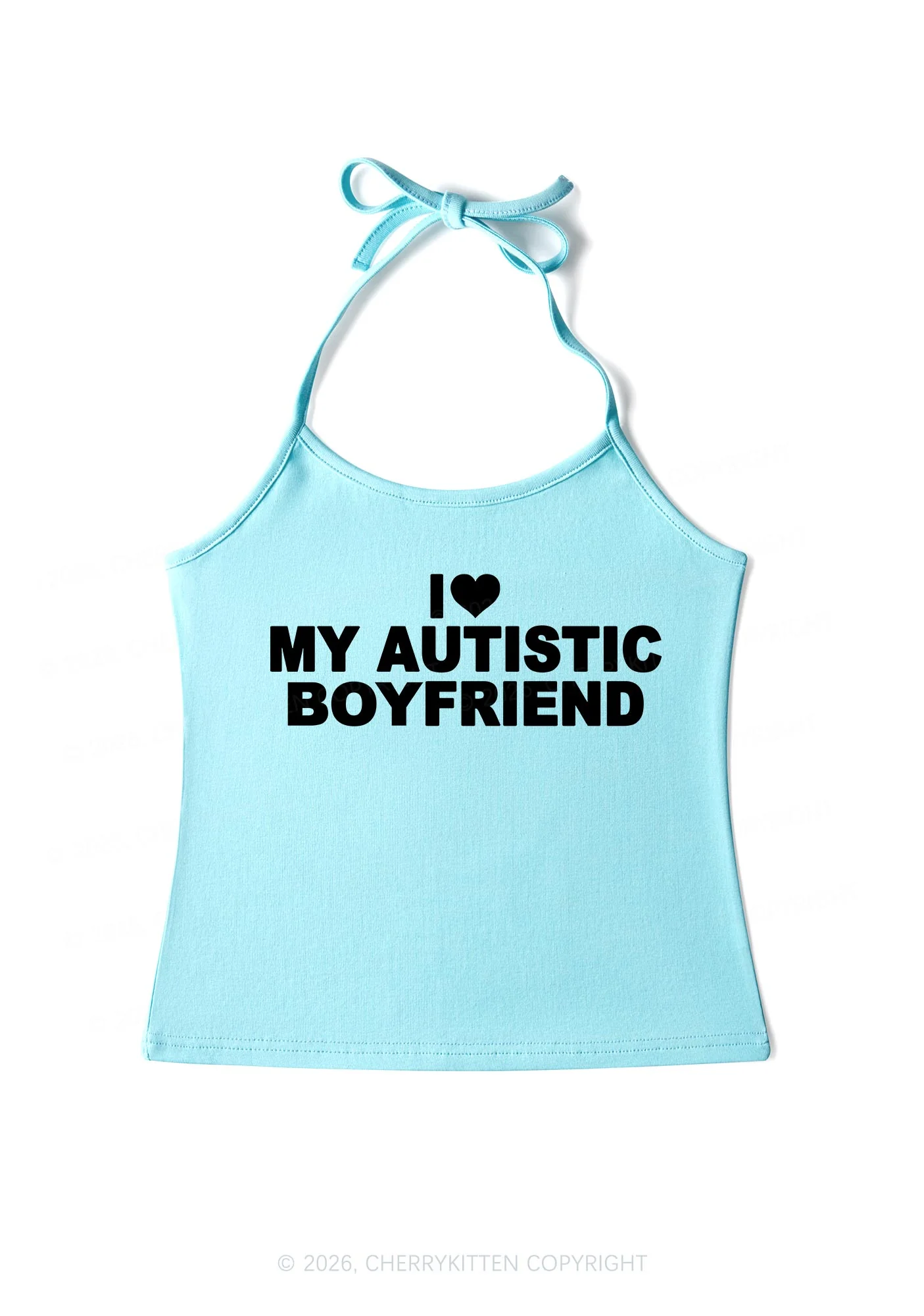 I Love My Autistic BF Valentine's Day Y2K Halter Neck Cami Cherrykitten - Image 6