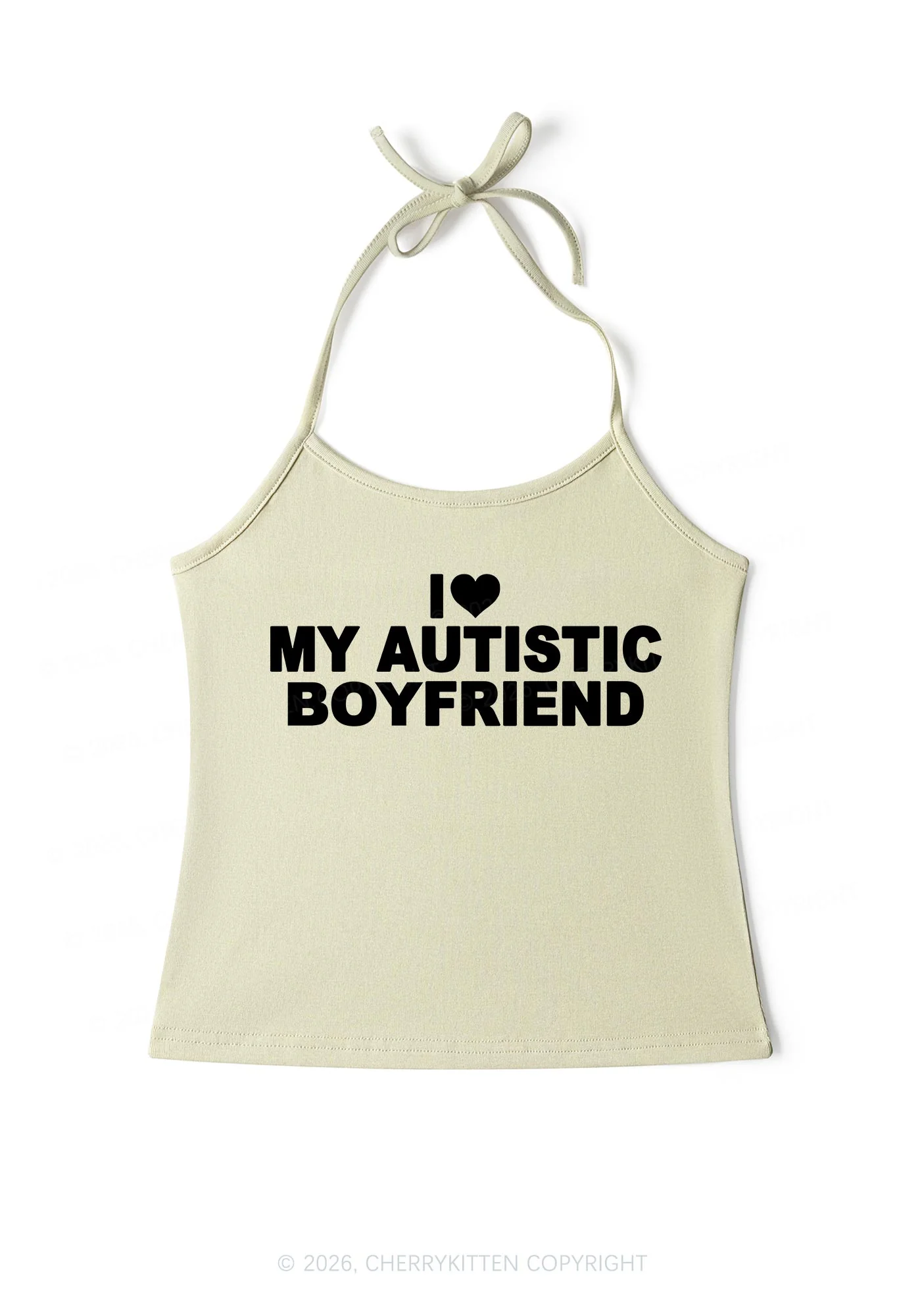 I Love My Autistic BF Valentine's Day Y2K Halter Neck Cami Cherrykitten - Image 7
