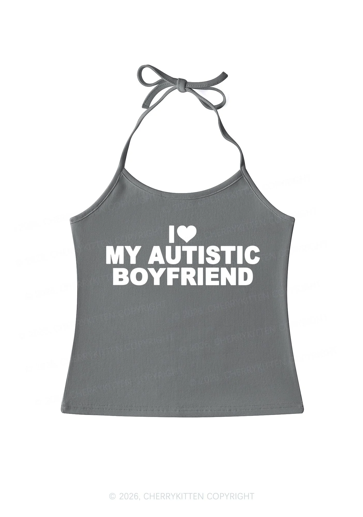I Love My Autistic BF Valentine's Day Y2K Halter Neck Cami Cherrykitten - Image 8