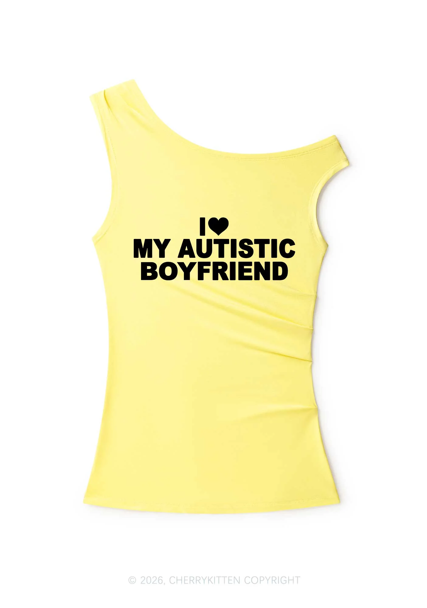 I Love My Autistic BF Valentine's Day Y2K Off Shoulder Tank Top Cherrykitten - Image 3
