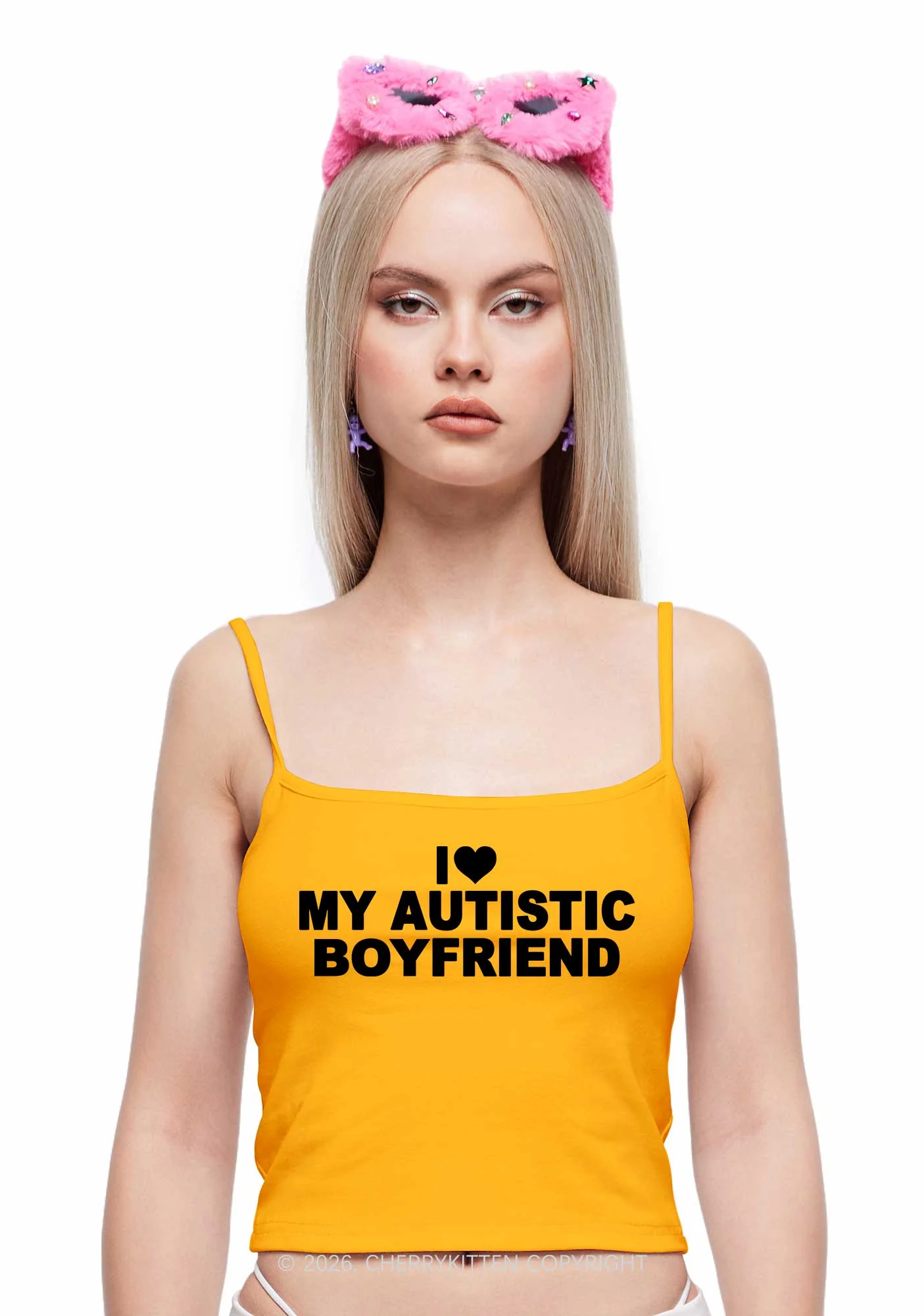 I Love My Autistic BF Valentine's Day Y2K Spaghetti Strap Cami Cherrykitten - Image 2