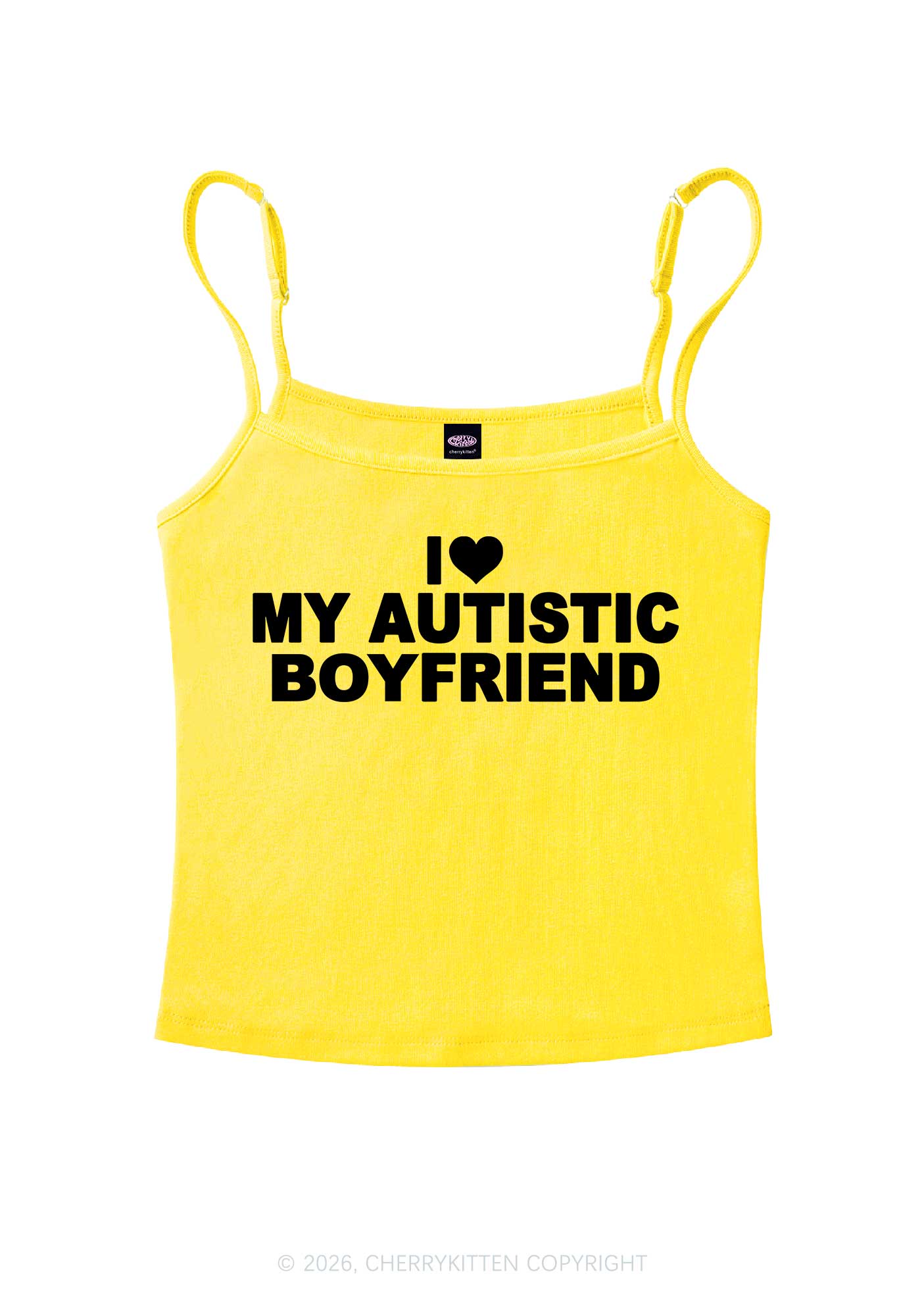 I Love My Autistic BF Valentine's Day Y2K Spaghetti Strap Cami Cherrykitten - Image 3
