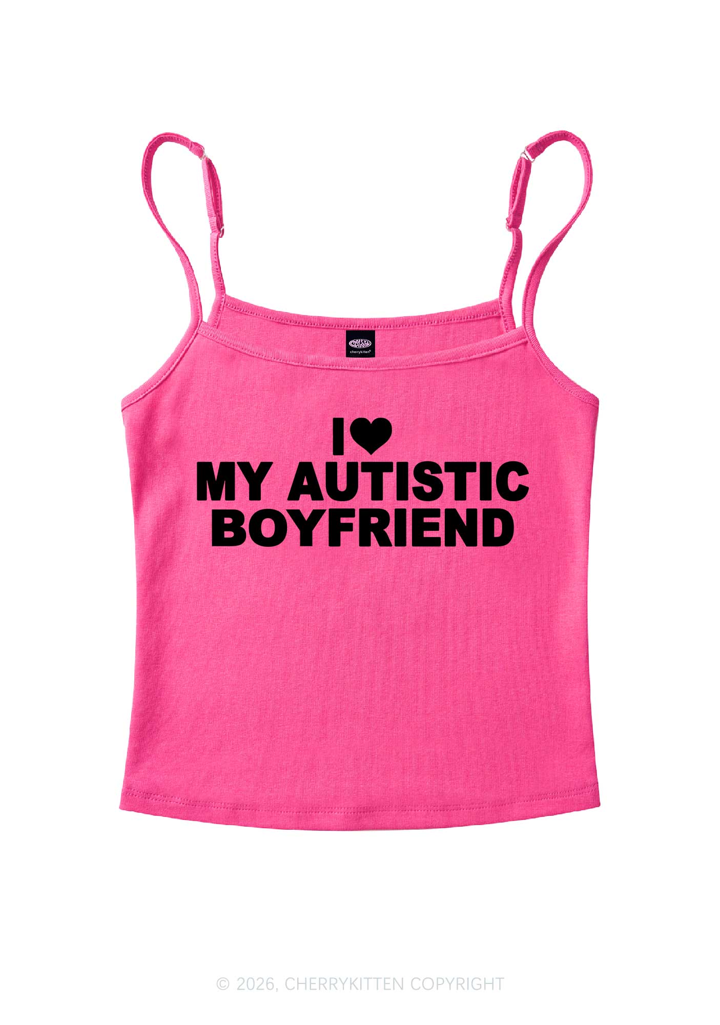 I Love My Autistic BF Valentine's Day Y2K Spaghetti Strap Cami Cherrykitten - Image 4