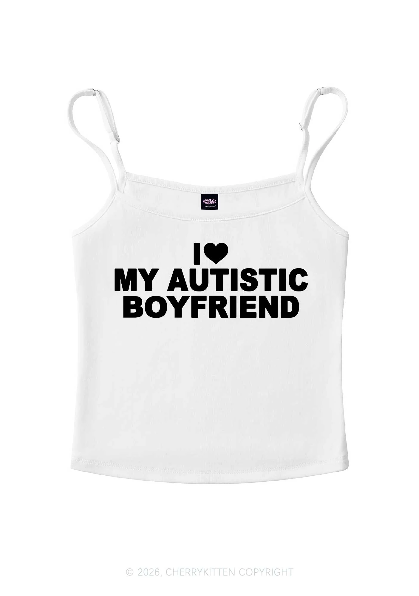 I Love My Autistic BF Valentine's Day Y2K Spaghetti Strap Cami Cherrykitten - Image 5