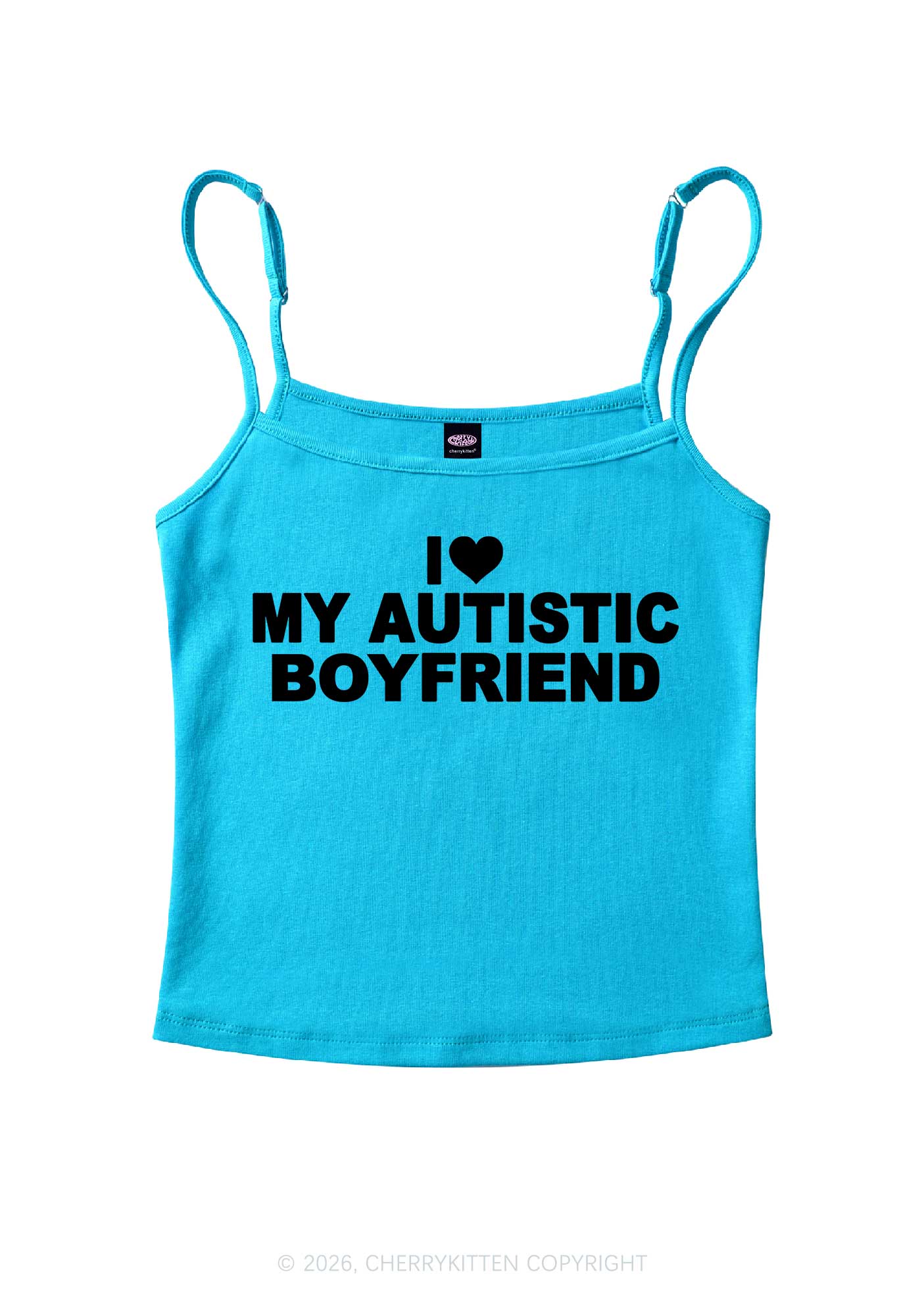 I Love My Autistic BF Valentine's Day Y2K Spaghetti Strap Cami Cherrykitten - Image 6