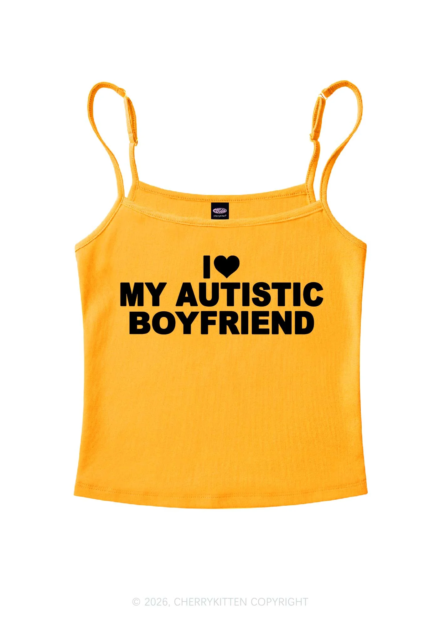 I Love My Autistic BF Valentine's Day Y2K Spaghetti Strap Cami Cherrykitten - Image 7