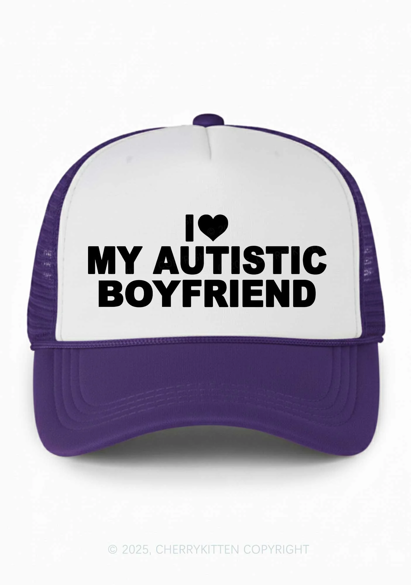 I Love My Autistic GF BF Valentine's Day Y2K Colorblock Trucker Hat Cherrykitten - Image 10