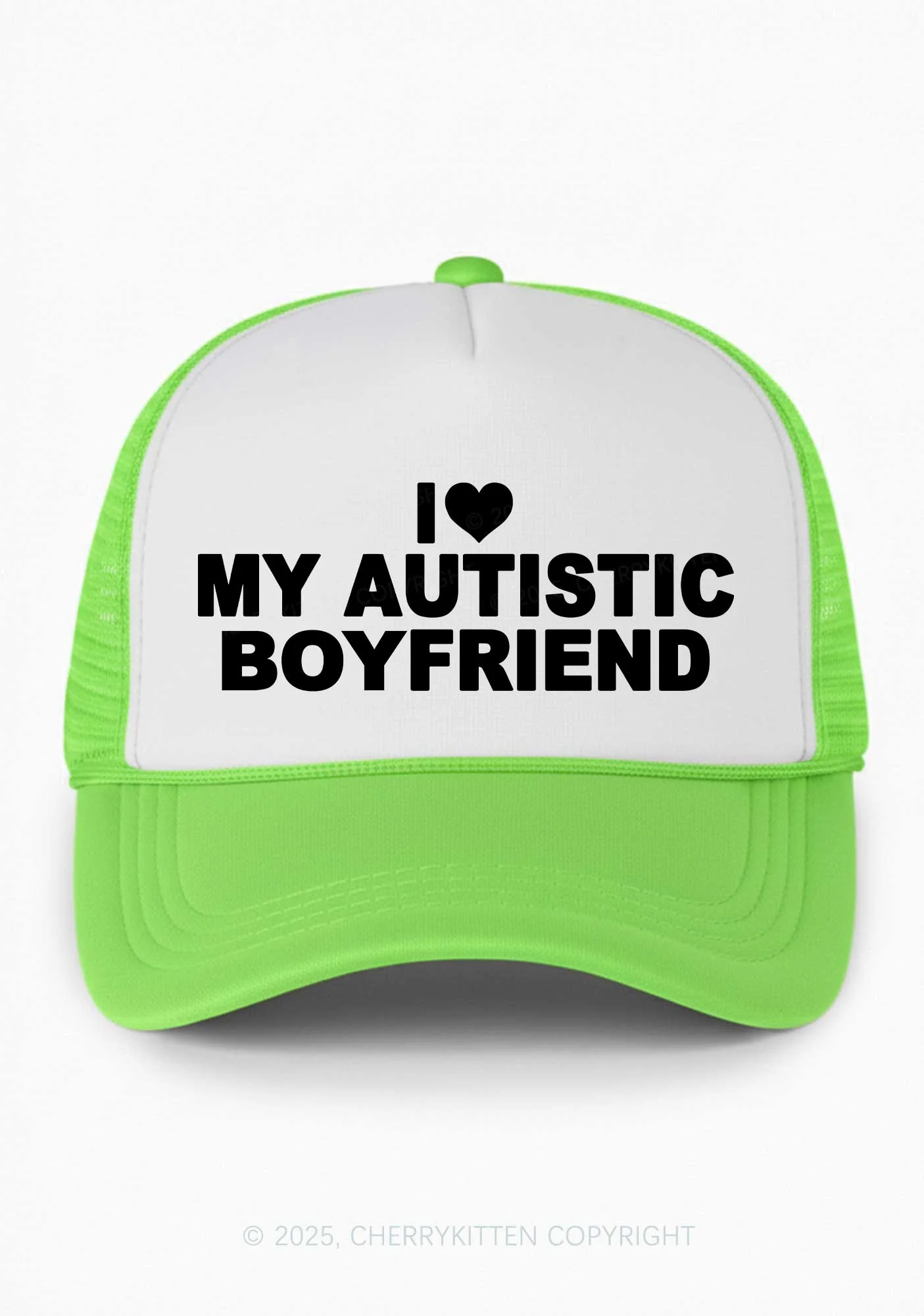 I Love My Autistic GF BF Valentine's Day Y2K Colorblock Trucker Hat Cherrykitten - Image 11
