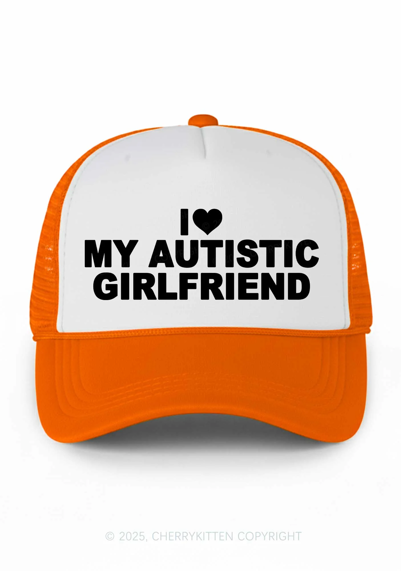 I Love My Autistic GF BF Valentine's Day Y2K Colorblock Trucker Hat Cherrykitten - Image 12
