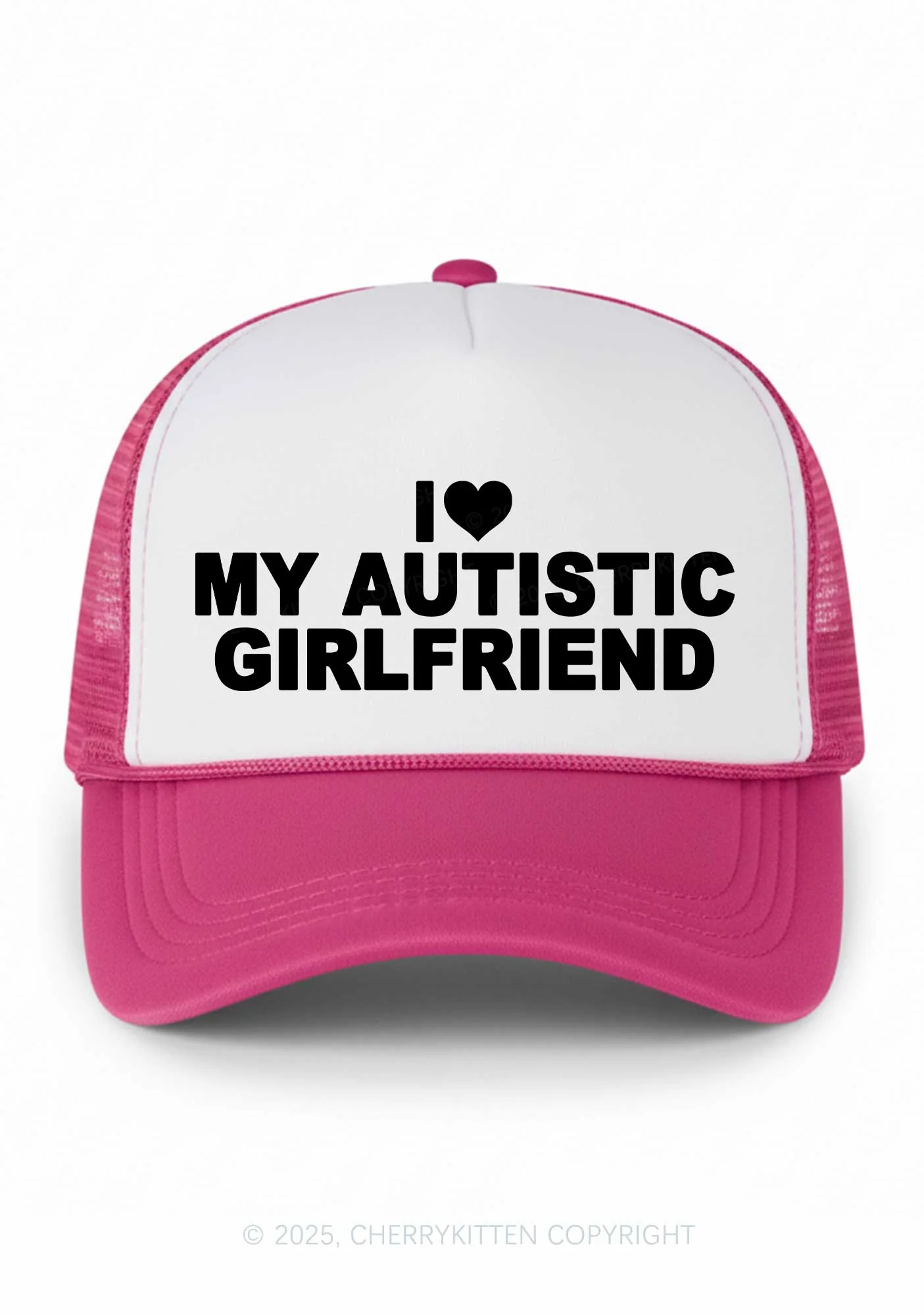 I Love My Autistic GF BF Valentine's Day Y2K Colorblock Trucker Hat Cherrykitten - Image 2