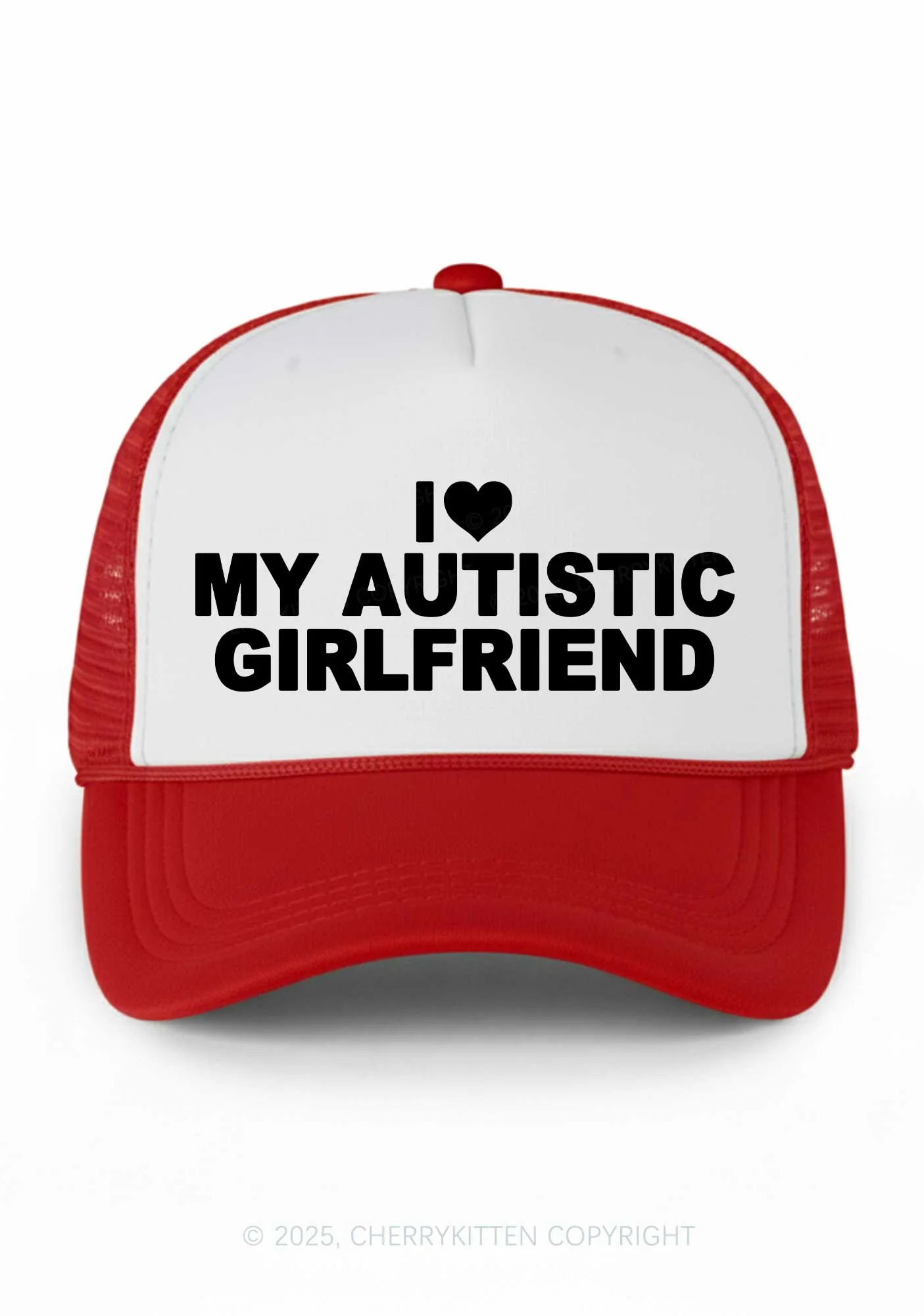 I Love My Autistic GF BF Valentine's Day Y2K Colorblock Trucker Hat Cherrykitten - Image 4