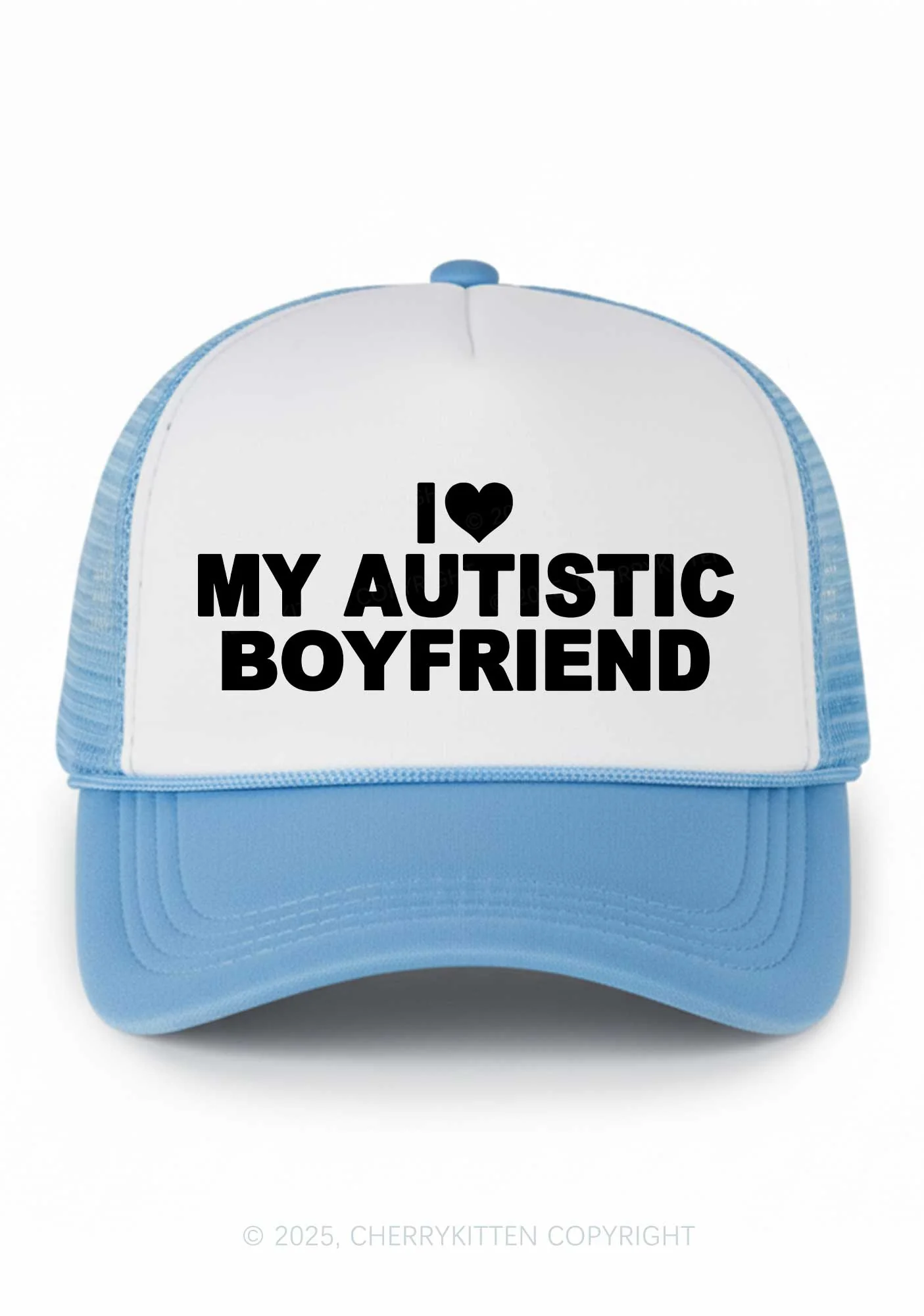 I Love My Autistic GF BF Valentine's Day Y2K Colorblock Trucker Hat Cherrykitten - Image 5