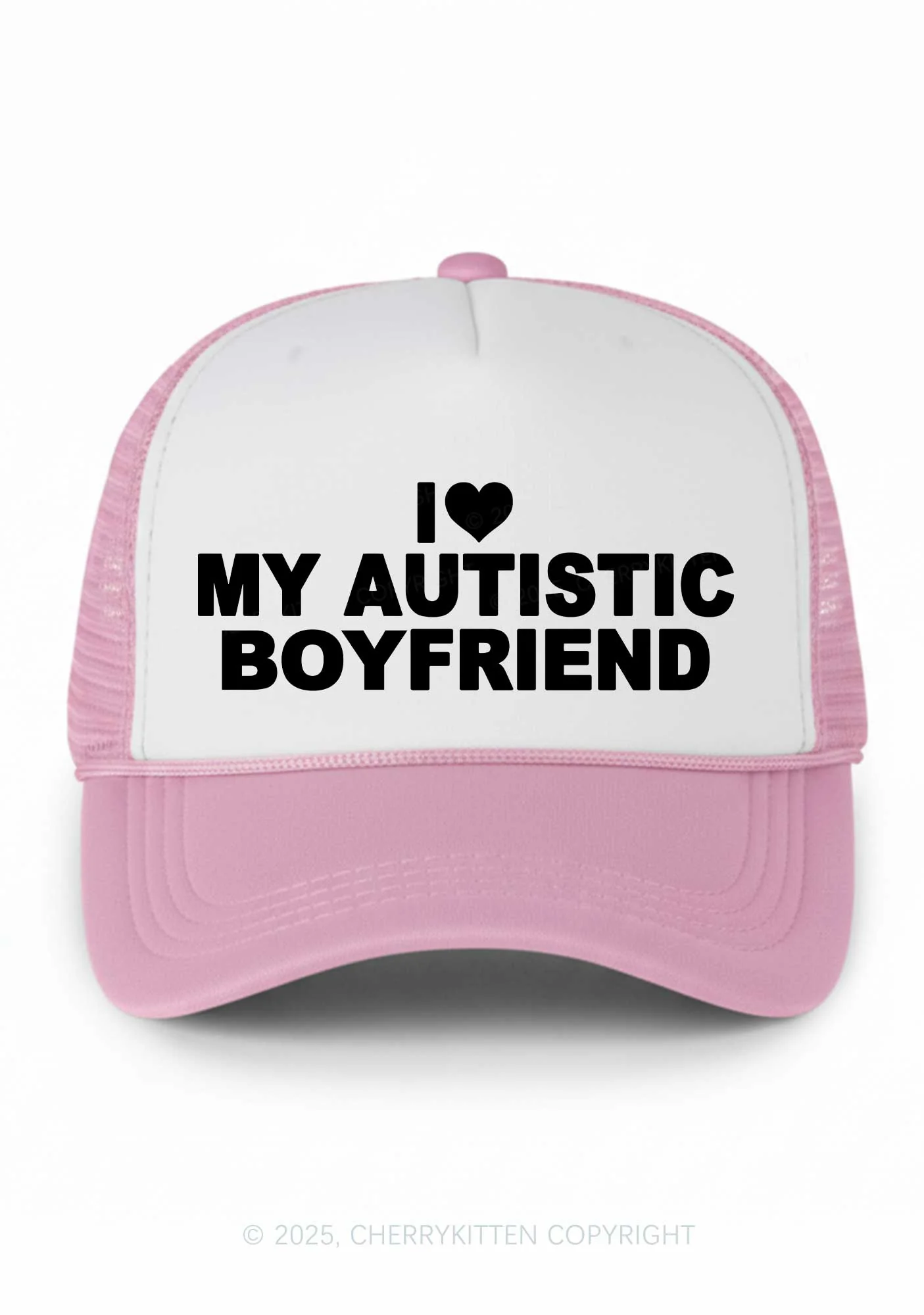 I Love My Autistic GF BF Valentine's Day Y2K Colorblock Trucker Hat Cherrykitten - Image 6