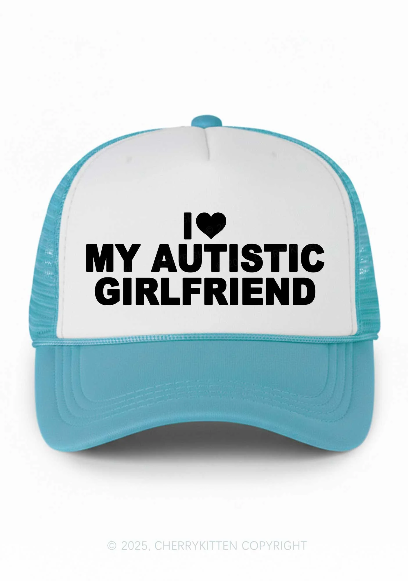 I Love My Autistic GF BF Valentine's Day Y2K Colorblock Trucker Hat Cherrykitten - Image 7
