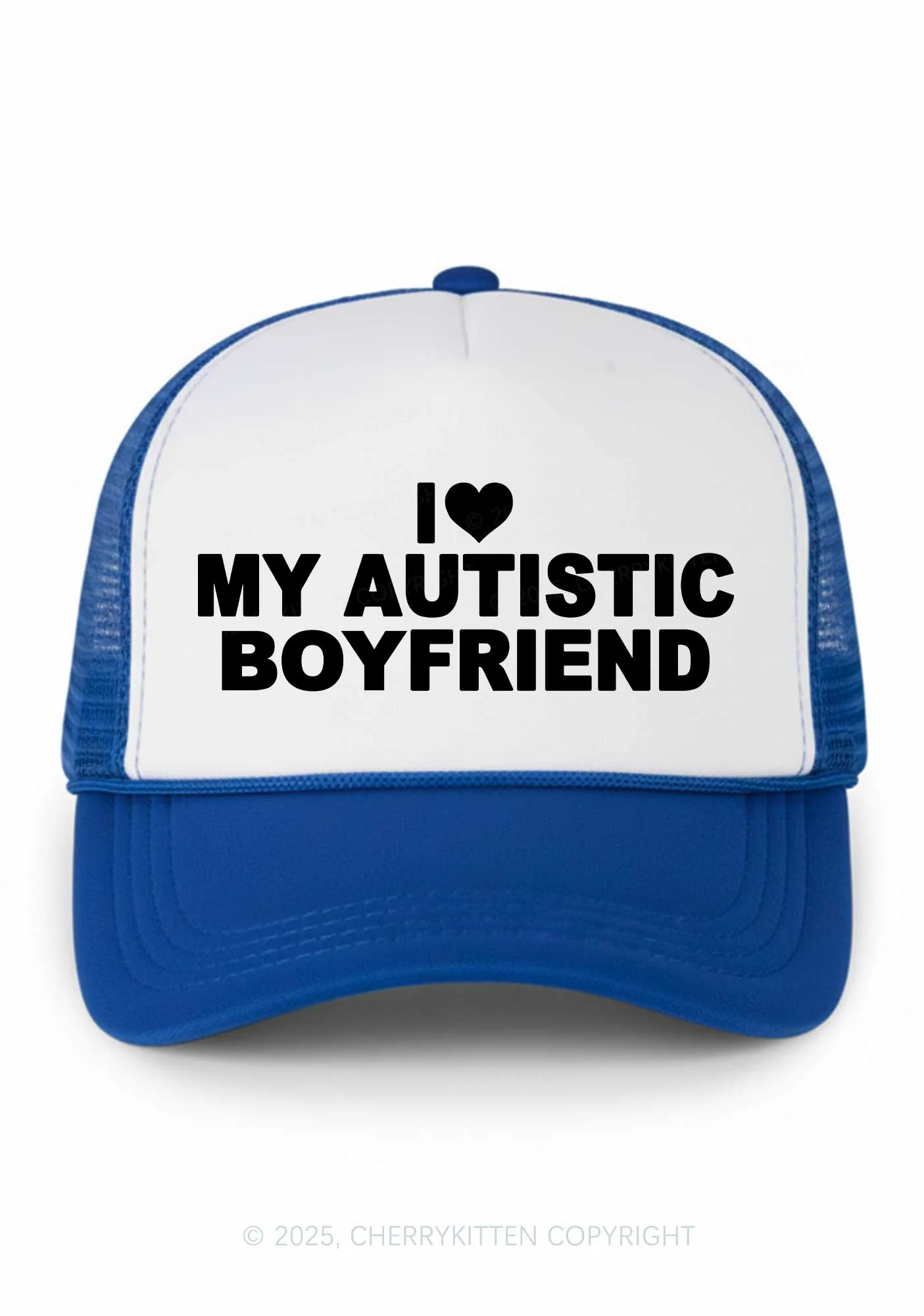 I Love My Autistic GF BF Valentine's Day Y2K Colorblock Trucker Hat Cherrykitten - Image 8
