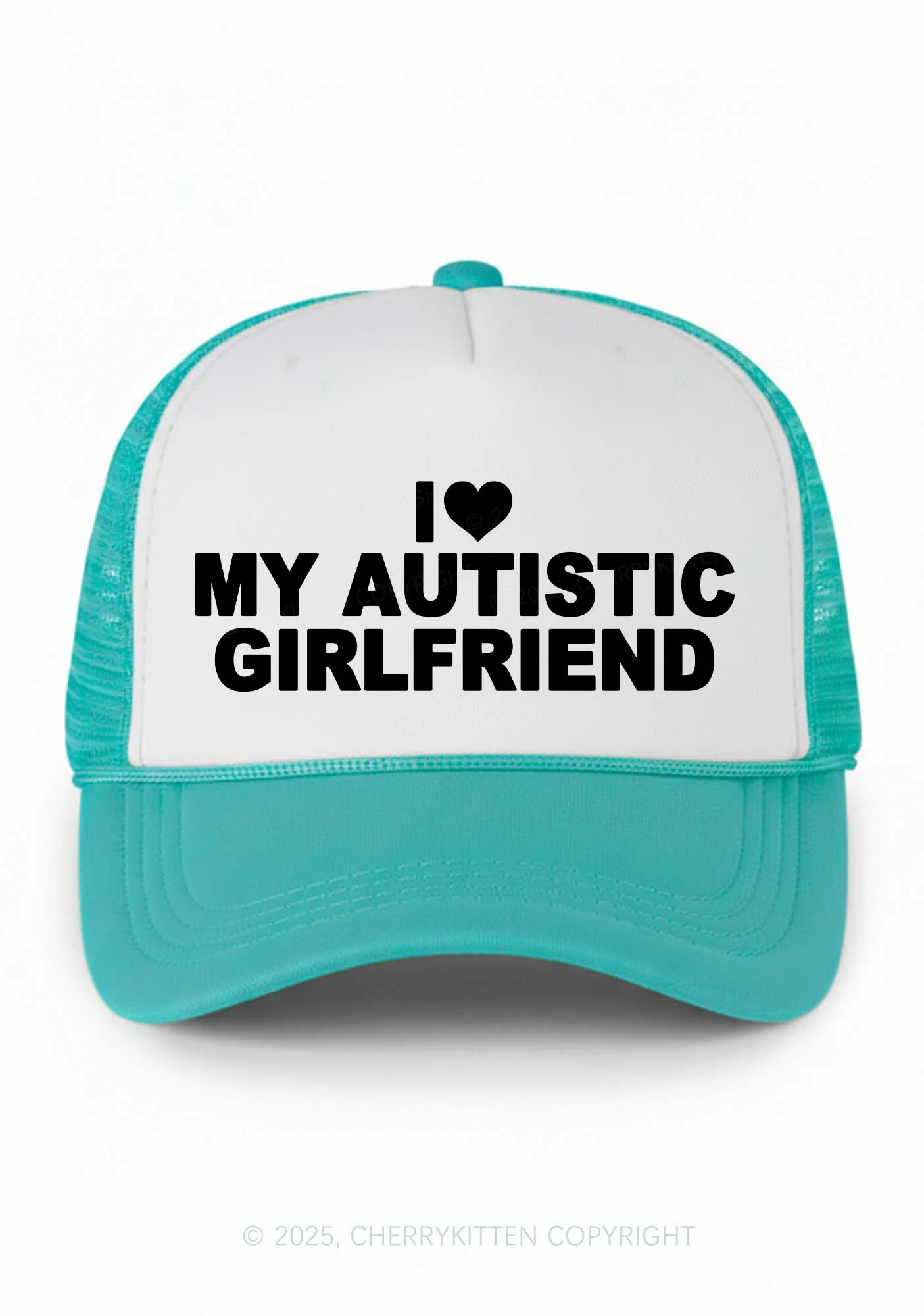 I Love My Autistic GF BF Valentine's Day Y2K Colorblock Trucker Hat Cherrykitten - Image 9