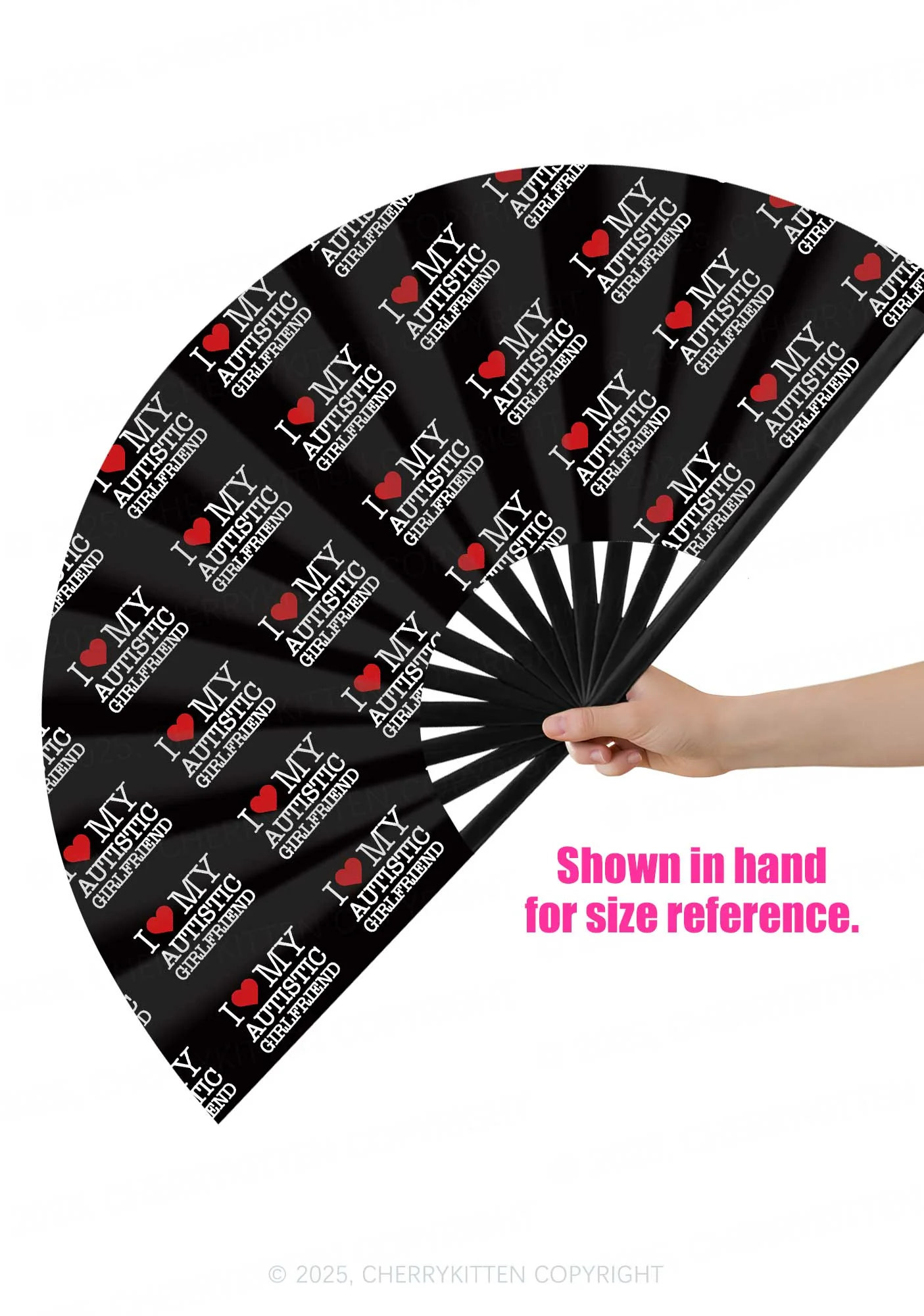 I Love My Autistic GF BF Valentine's Day Y2K Rave Hand Fan Cherrykitten - Image 2