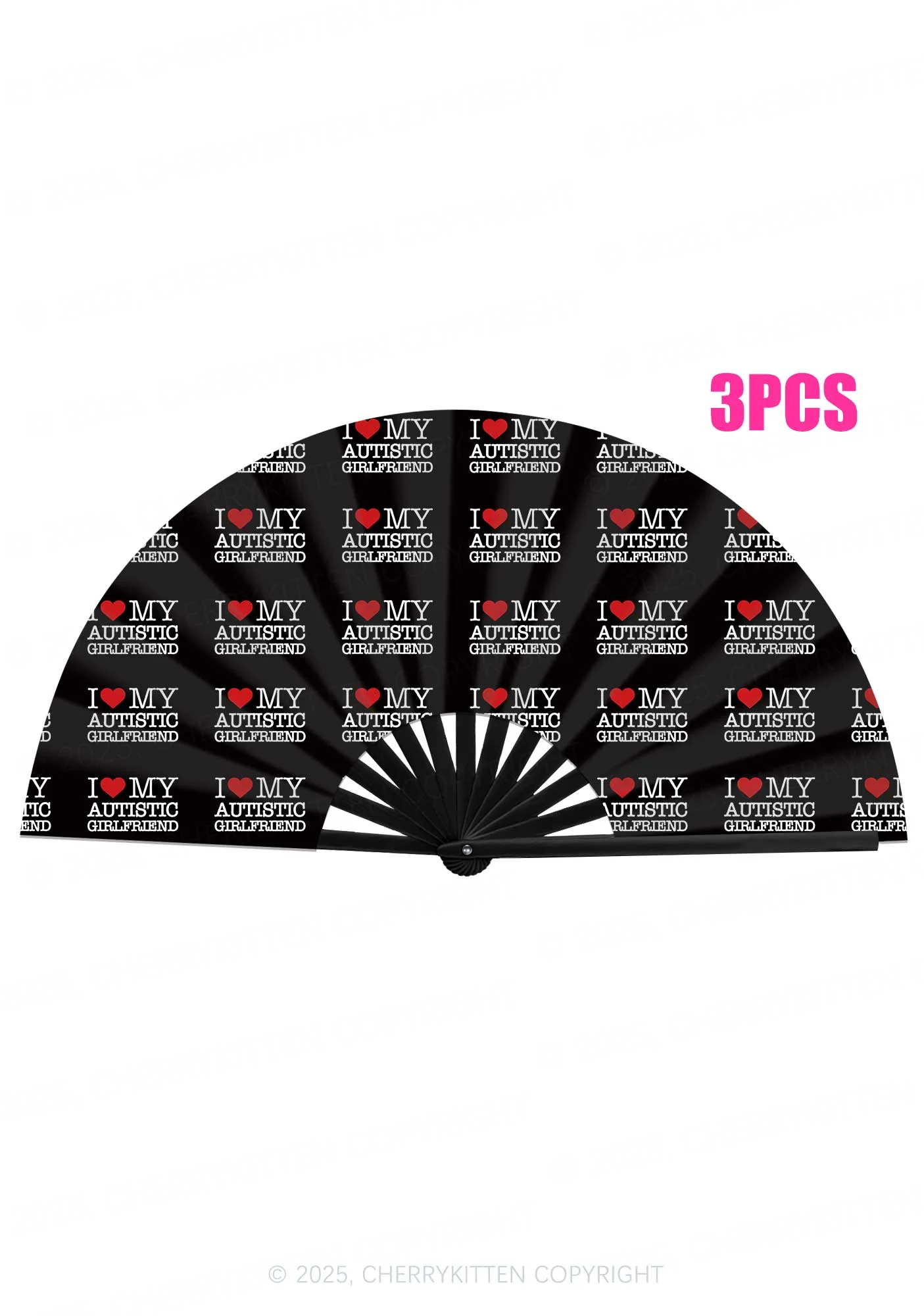 I Love My Autistic GF BF Valentine's Day Y2K Rave Hand Fan Cherrykitten - Image 3