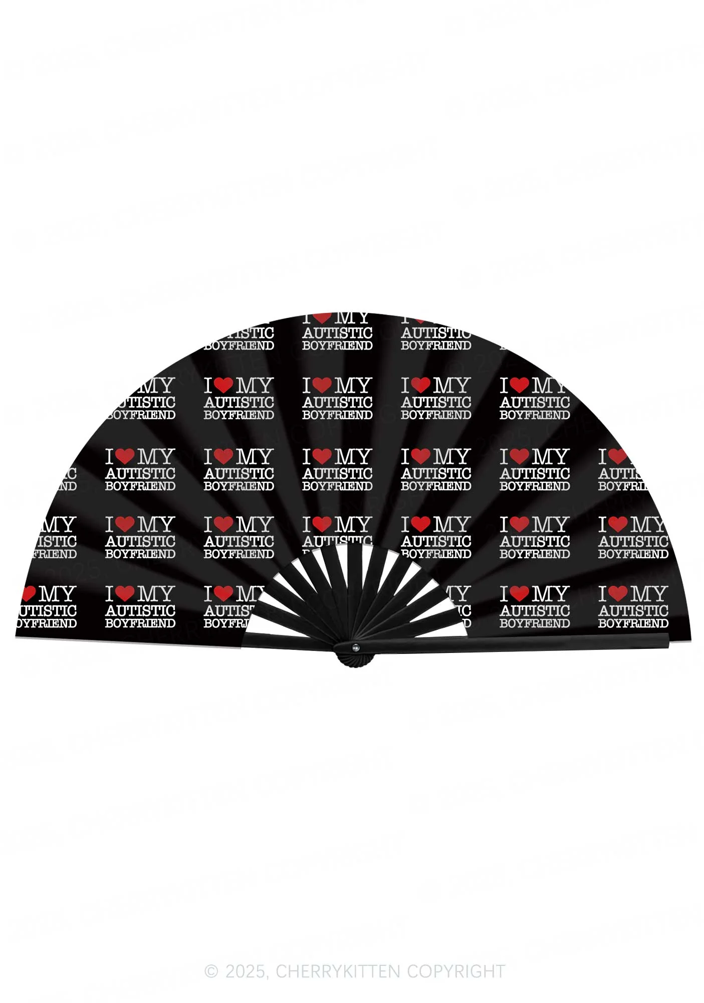 I Love My Autistic GF BF Valentine's Day Y2K Rave Hand Fan Cherrykitten - Image 4