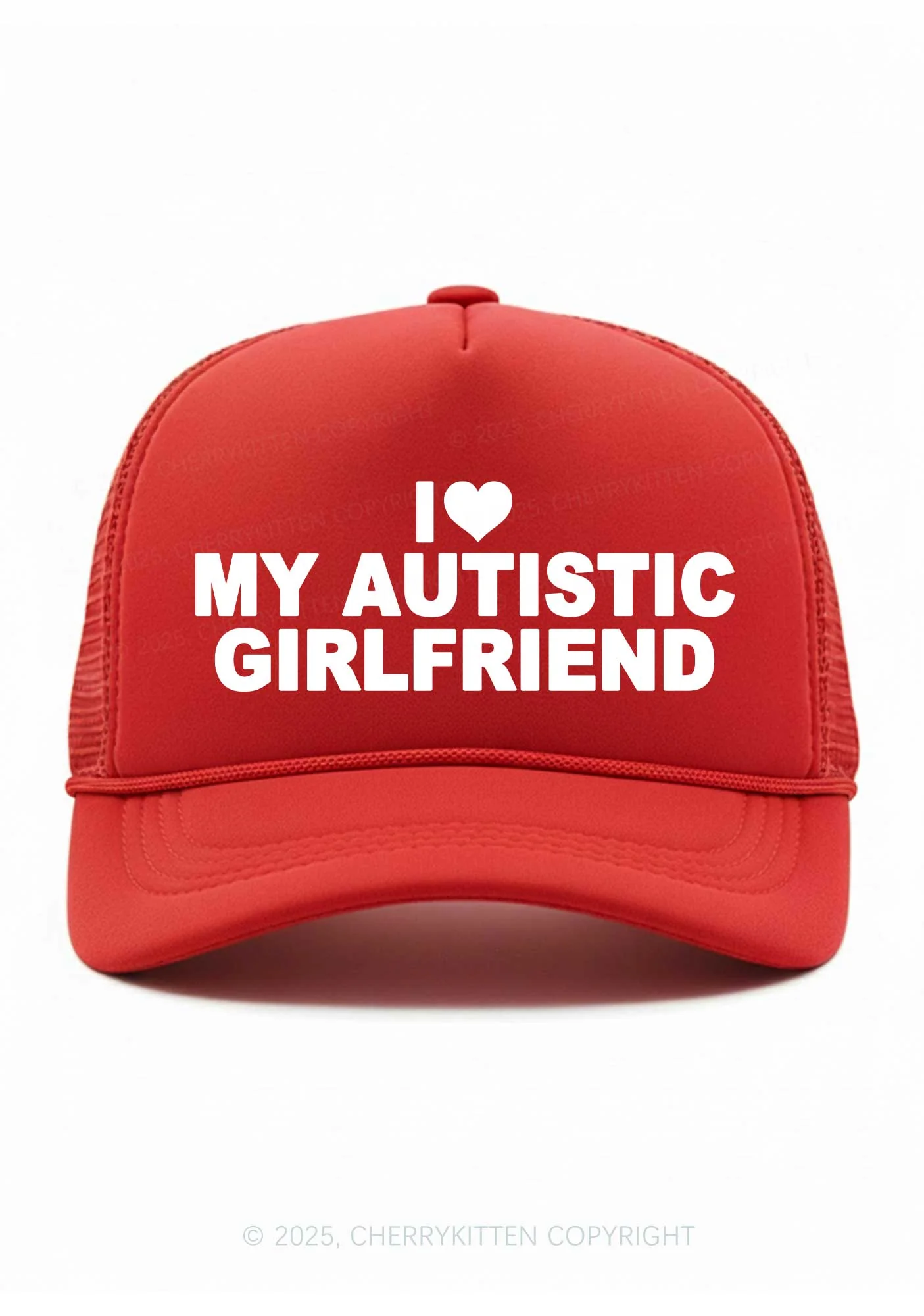 I Love My Autistic GF BF Valentine's Day Y2K Trucker Hat Cherrykitten - Image 2