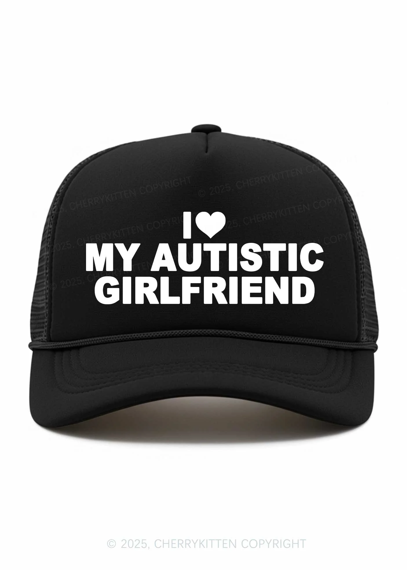 I Love My Autistic GF BF Valentine's Day Y2K Trucker Hat Cherrykitten - Image 3