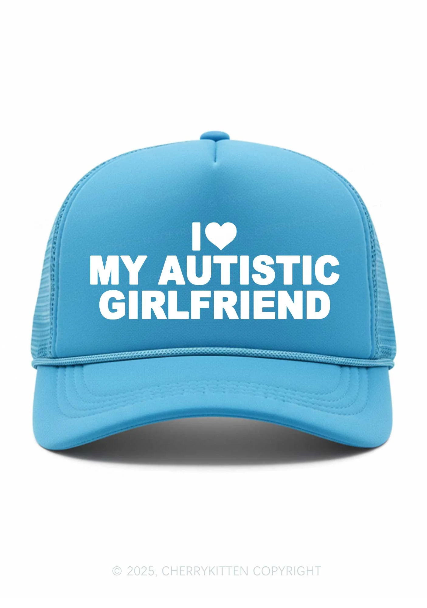 I Love My Autistic GF BF Valentine's Day Y2K Trucker Hat Cherrykitten - Image 4