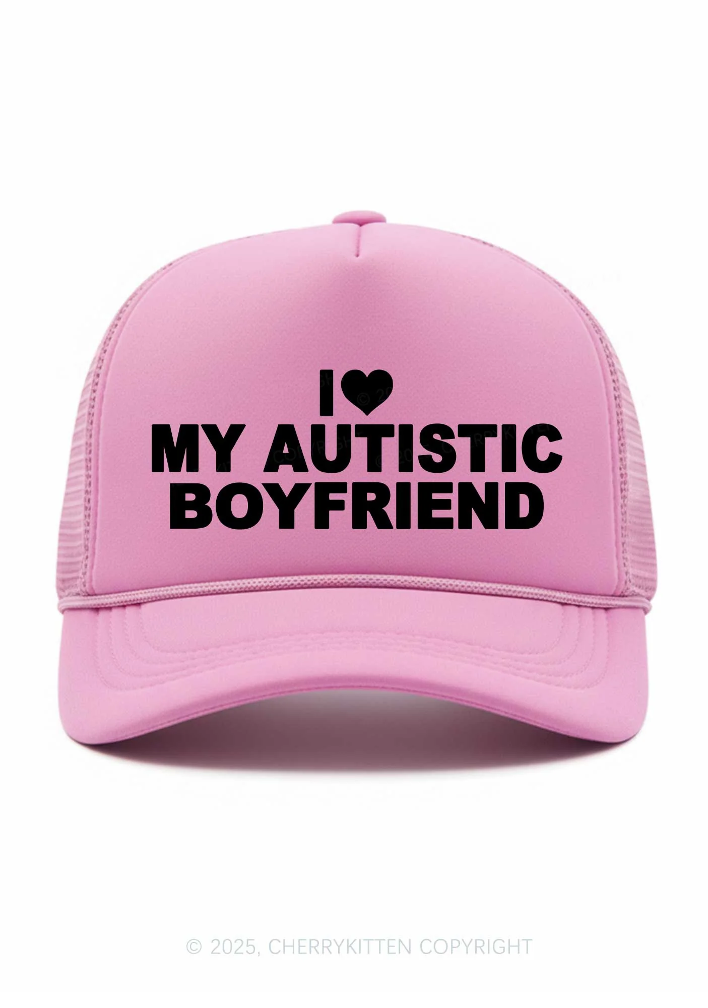 I Love My Autistic GF BF Valentine's Day Y2K Trucker Hat Cherrykitten - Image 5