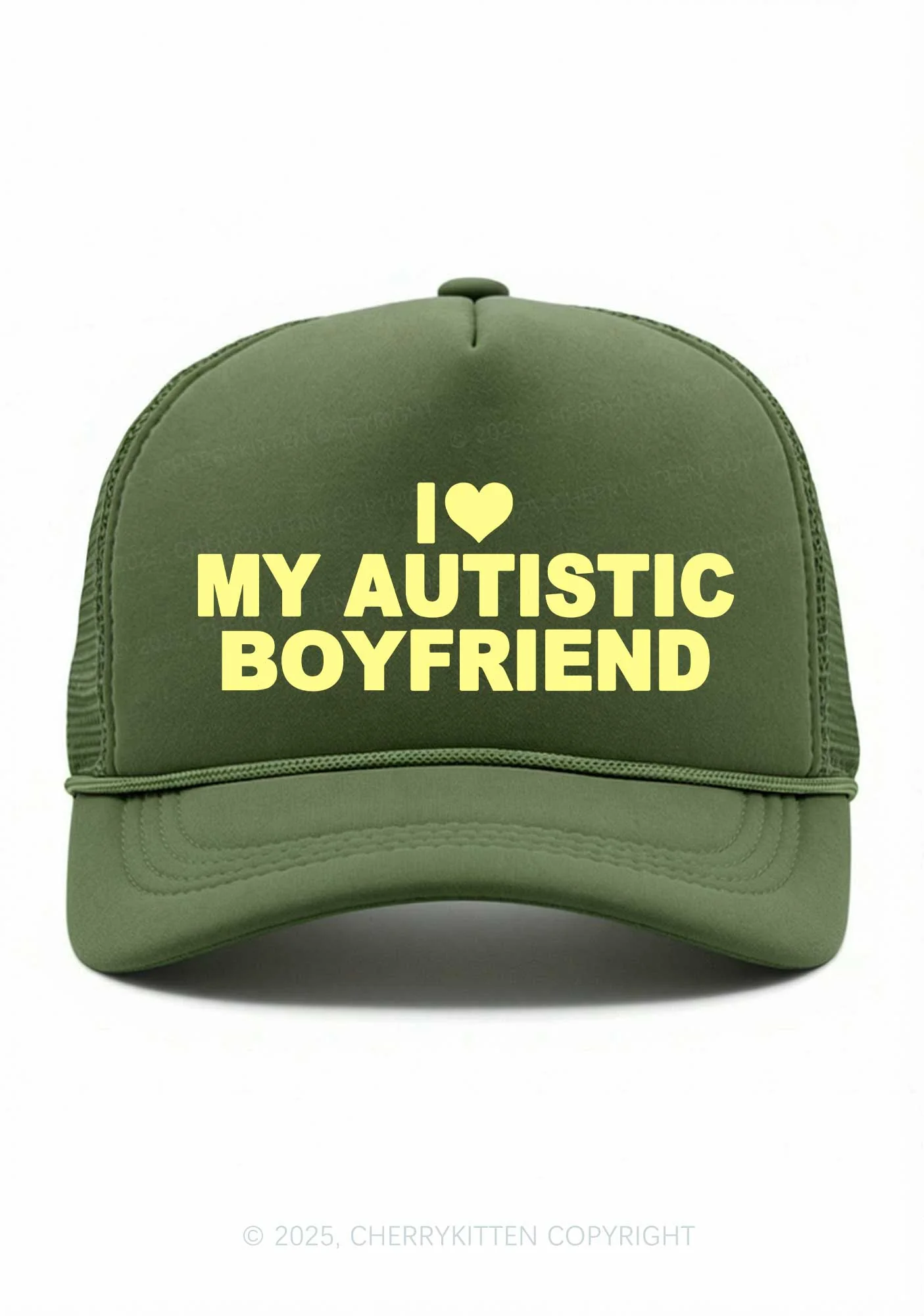 I Love My Autistic GF BF Valentine's Day Y2K Trucker Hat Cherrykitten - Image 7
