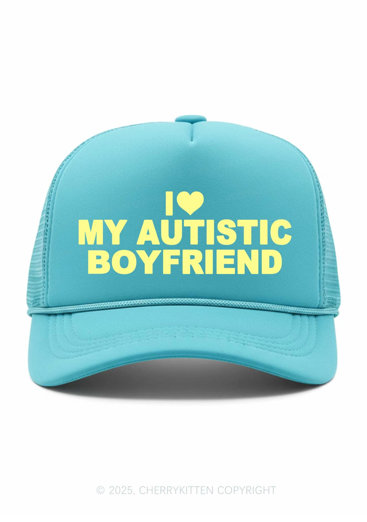 I Love My Autistic GF BF Valentine's Day Y2K Trucker Hat Cherrykitten - Image 9