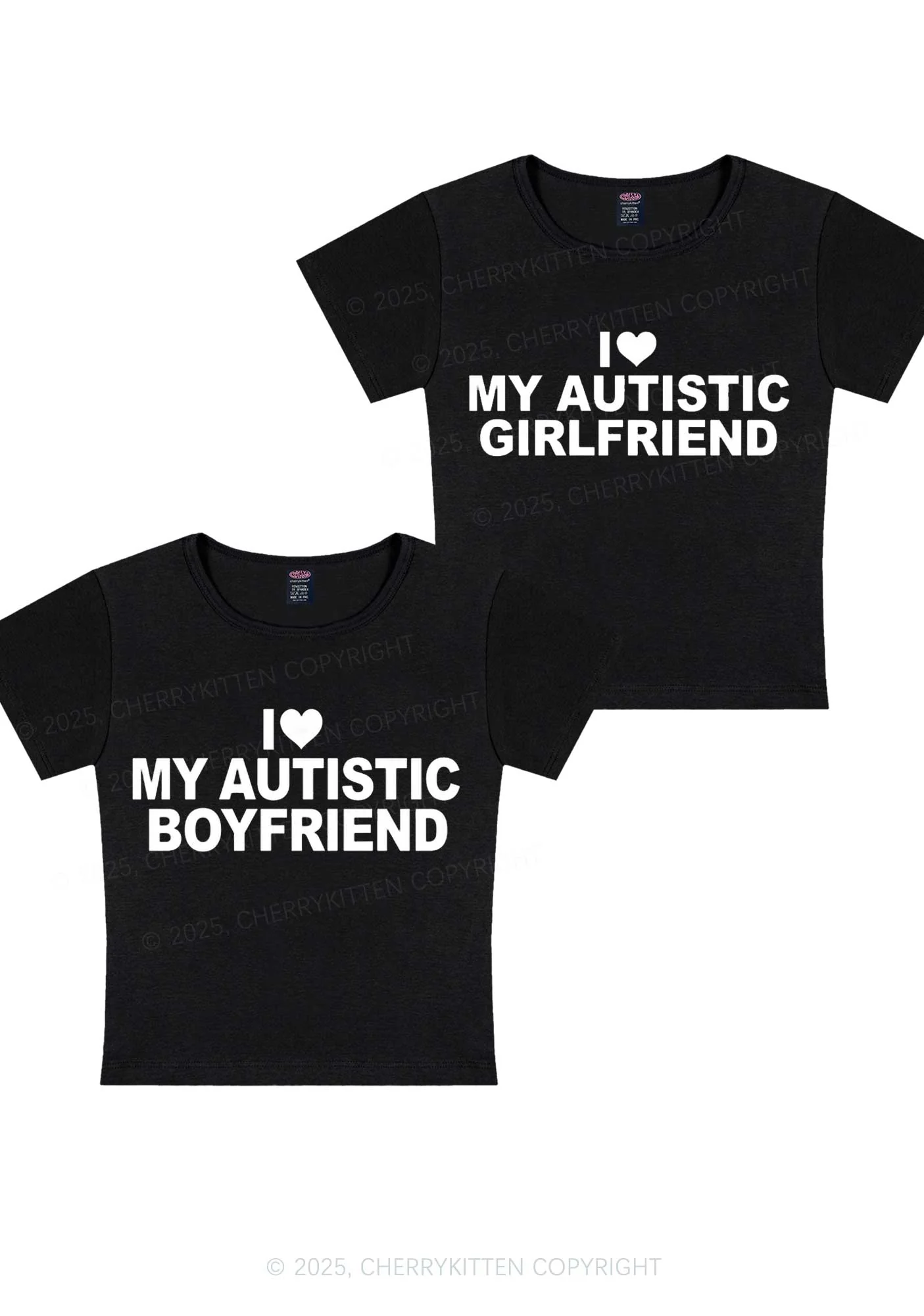 I Love My Autistic GF BF Y2K Valentine's Day Baby Tee Cherrykitten - Image 2