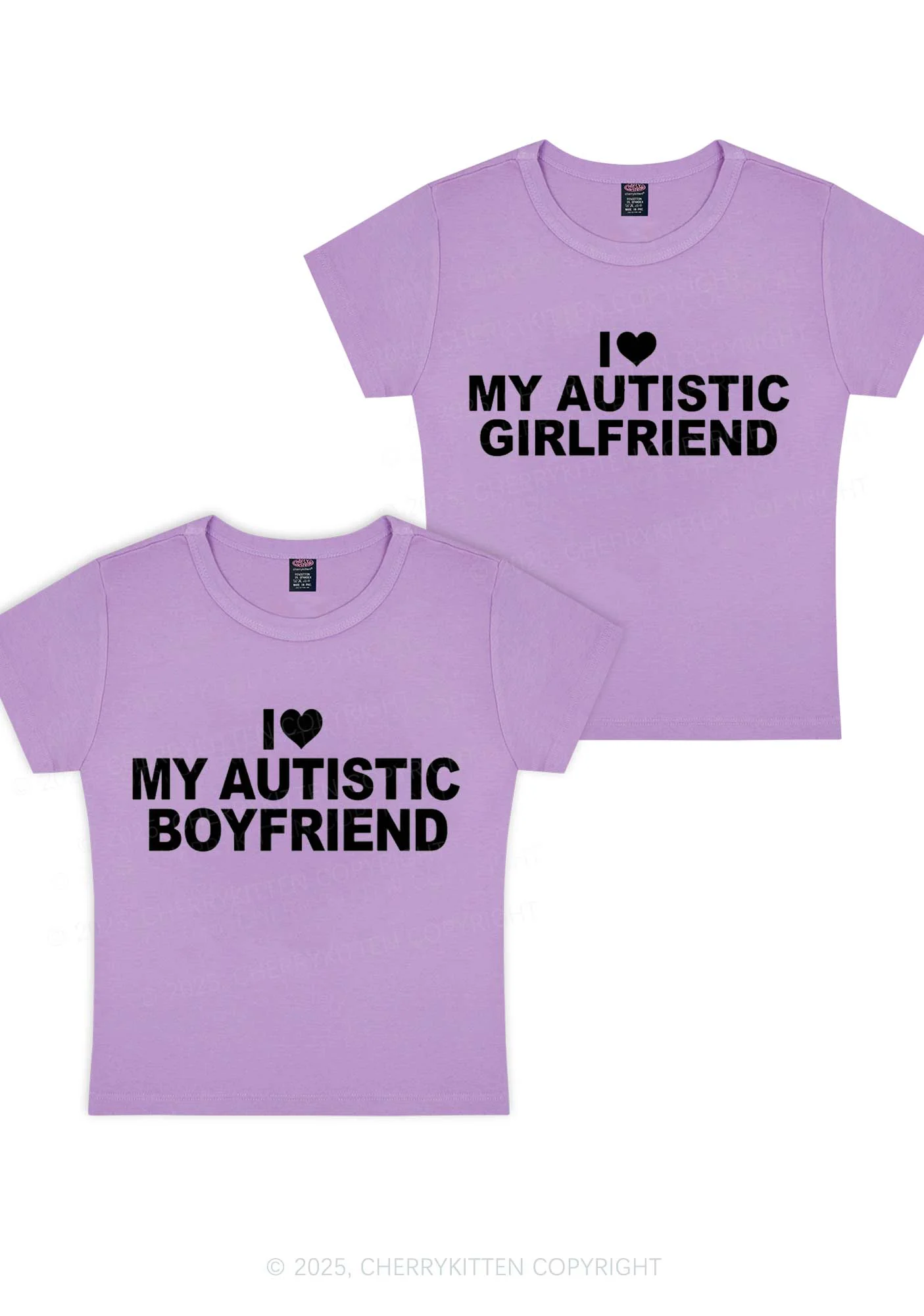 I Love My Autistic GF BF Y2K Valentine's Day Baby Tee Cherrykitten - Image 5