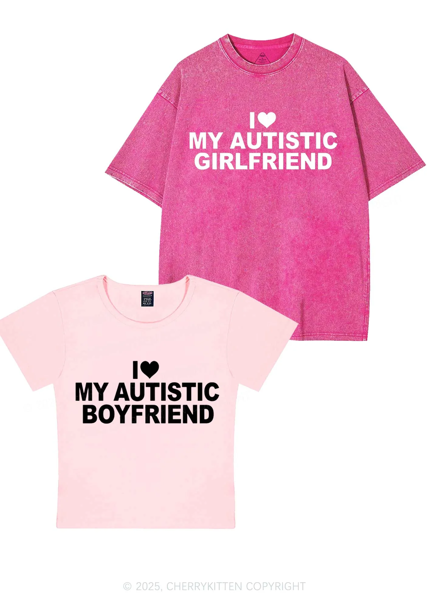 I Love My Autistic GF BF Y2K Valentine's Day Couple Shirt Cherrykitten - Image 10