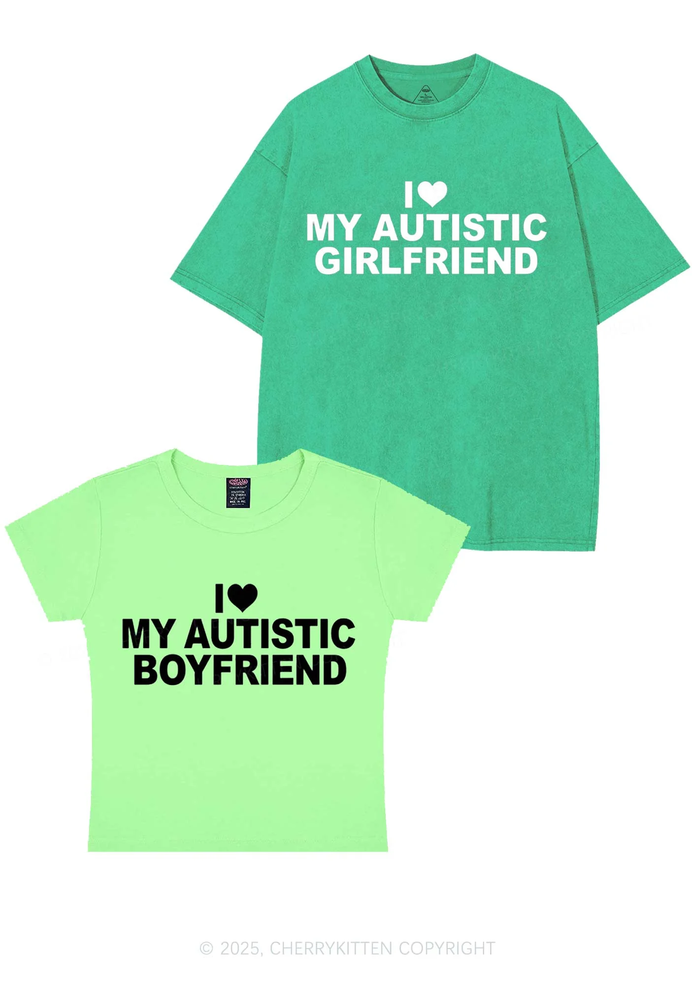 I Love My Autistic GF BF Y2K Valentine's Day Couple Shirt Cherrykitten - Image 11