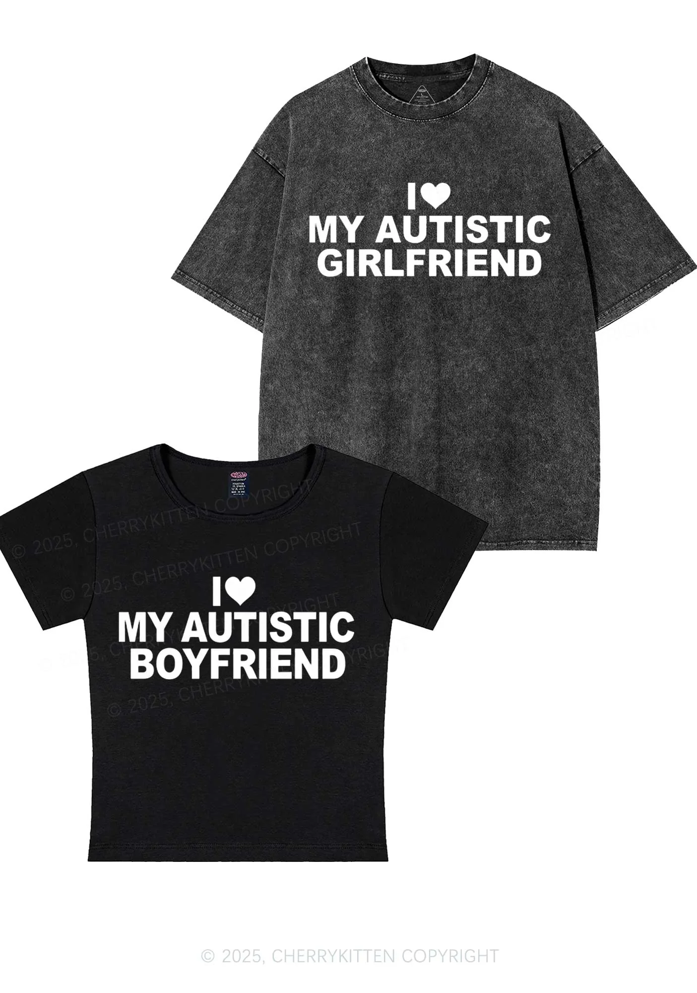 I Love My Autistic GF BF Y2K Valentine's Day Couple Shirt Cherrykitten - Image 2