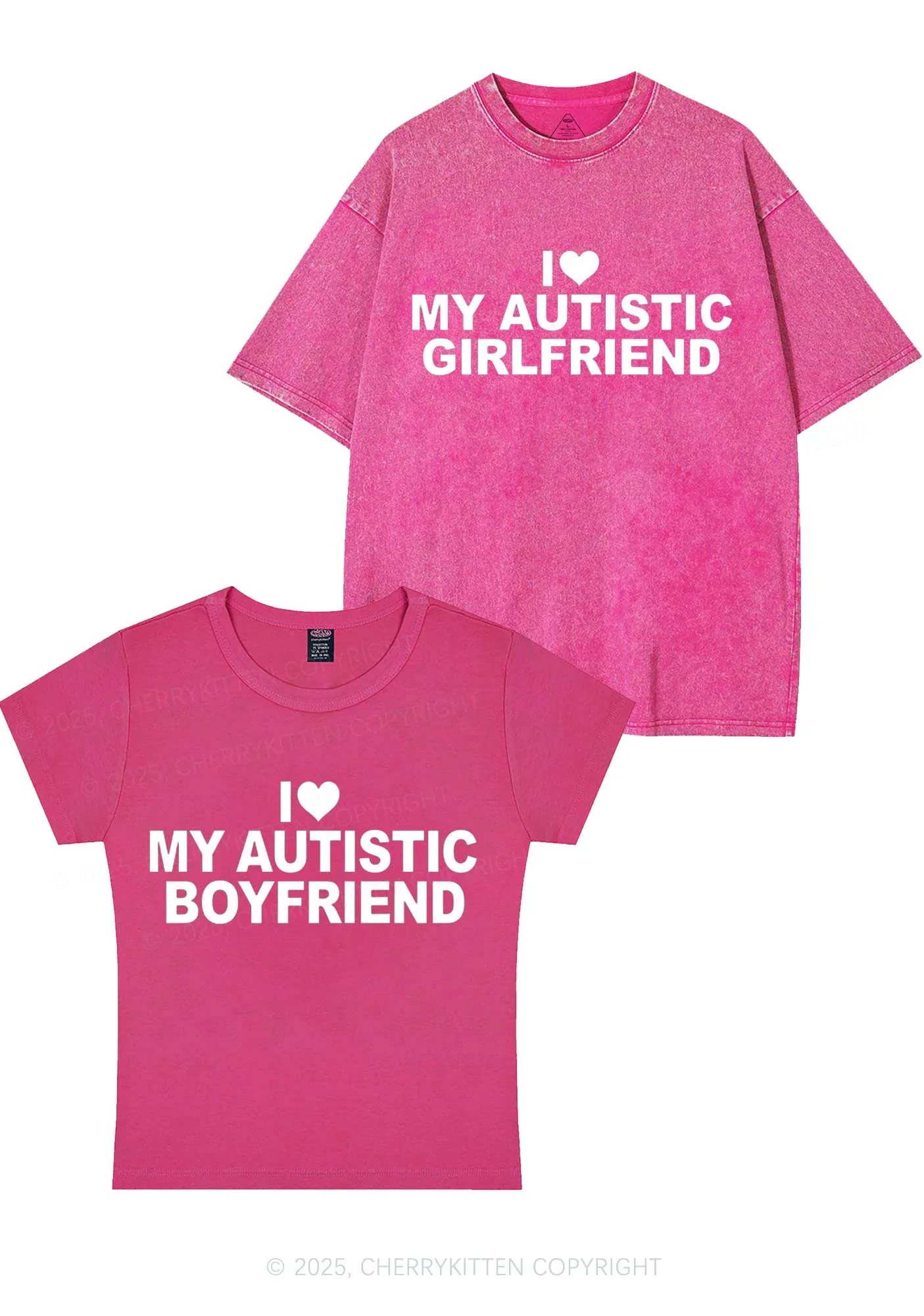 I Love My Autistic GF BF Y2K Valentine's Day Couple Shirt Cherrykitten - Image 3