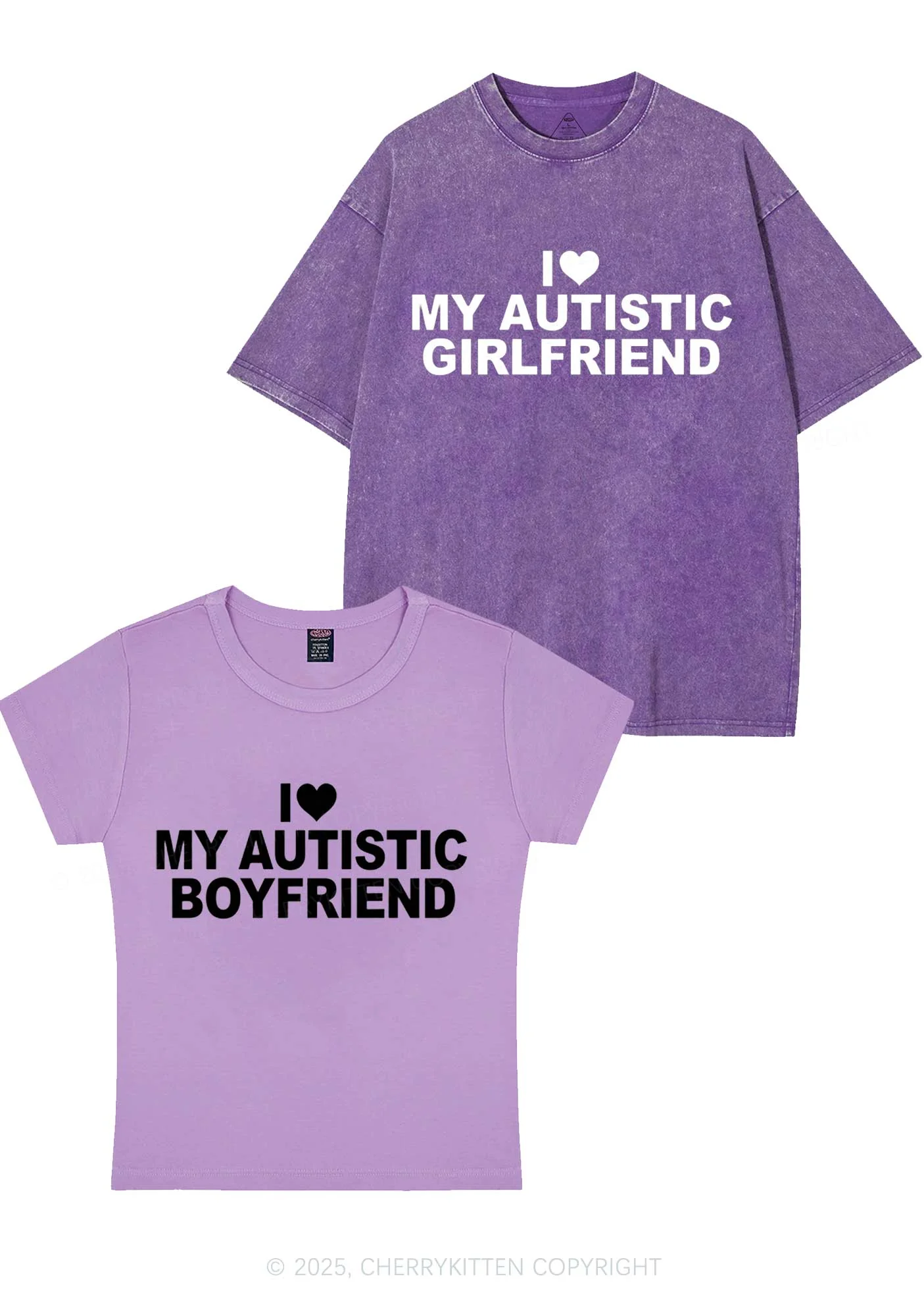 I Love My Autistic GF BF Y2K Valentine's Day Couple Shirt Cherrykitten - Image 4