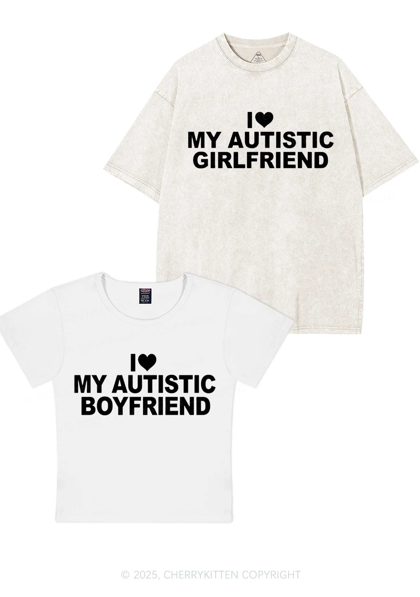 I Love My Autistic GF BF Y2K Valentine's Day Couple Shirt Cherrykitten - Image 7