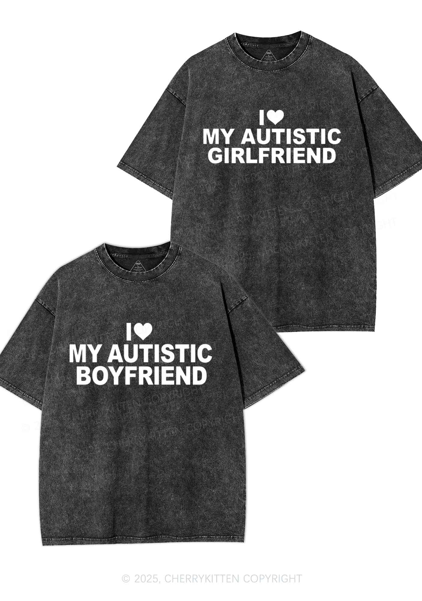 I Love My Autistic GF BF Y2K Valentine's Day Washed Tee Cherrykitten - Image 2