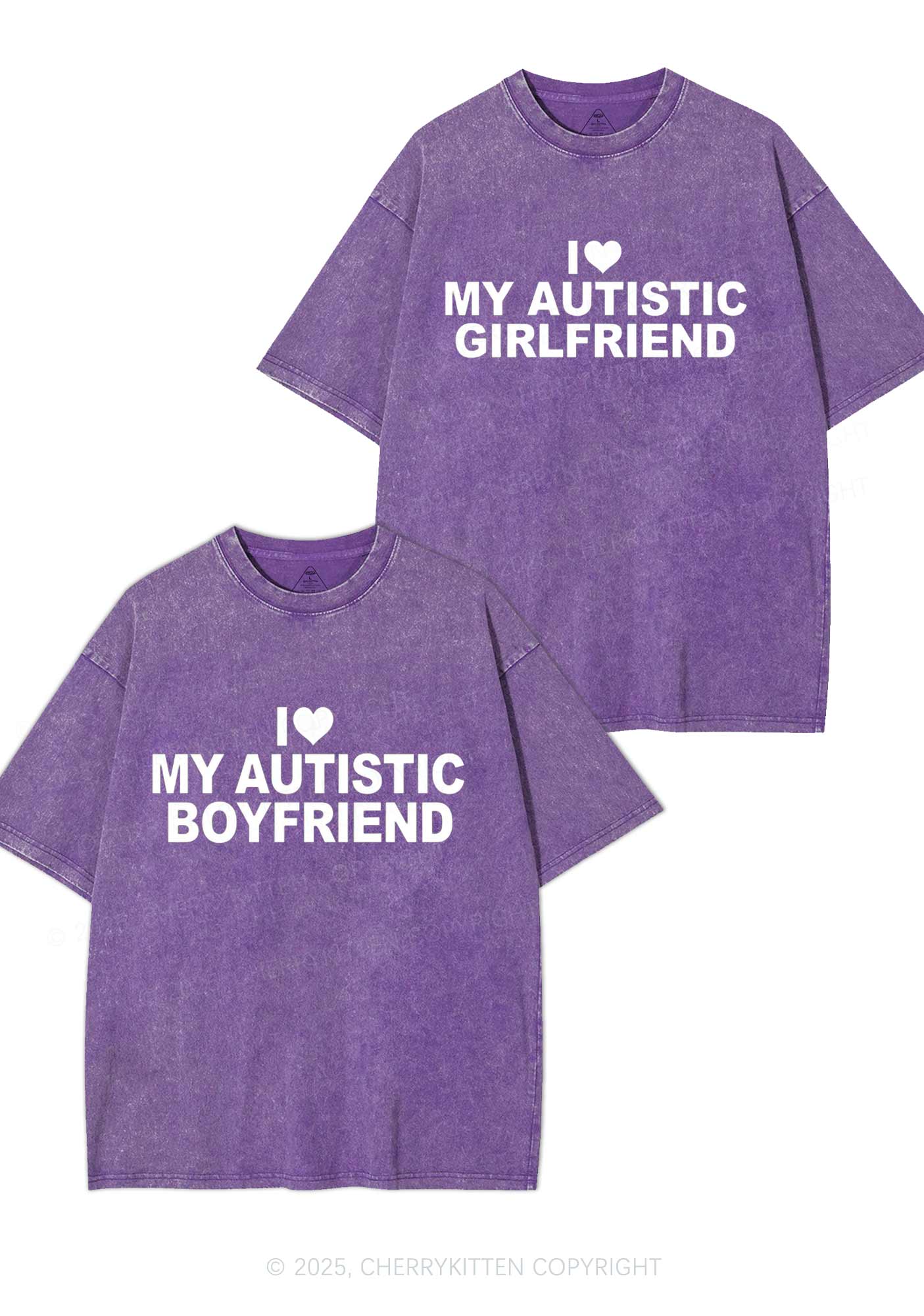 I Love My Autistic GF BF Y2K Valentine's Day Washed Tee Cherrykitten - Image 3