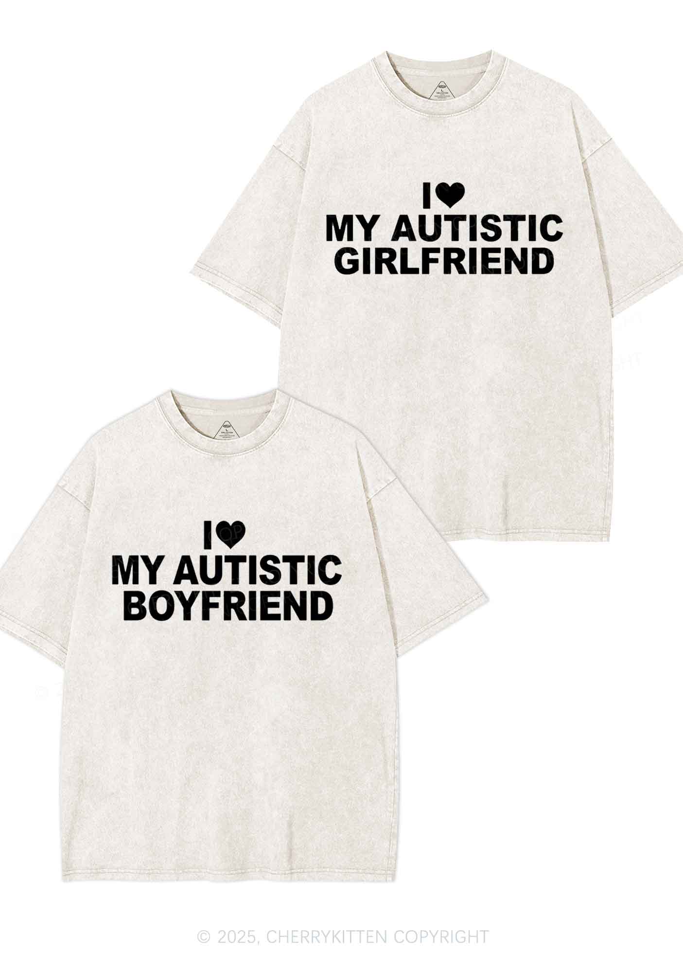 I Love My Autistic GF BF Y2K Valentine's Day Washed Tee Cherrykitten - Image 4