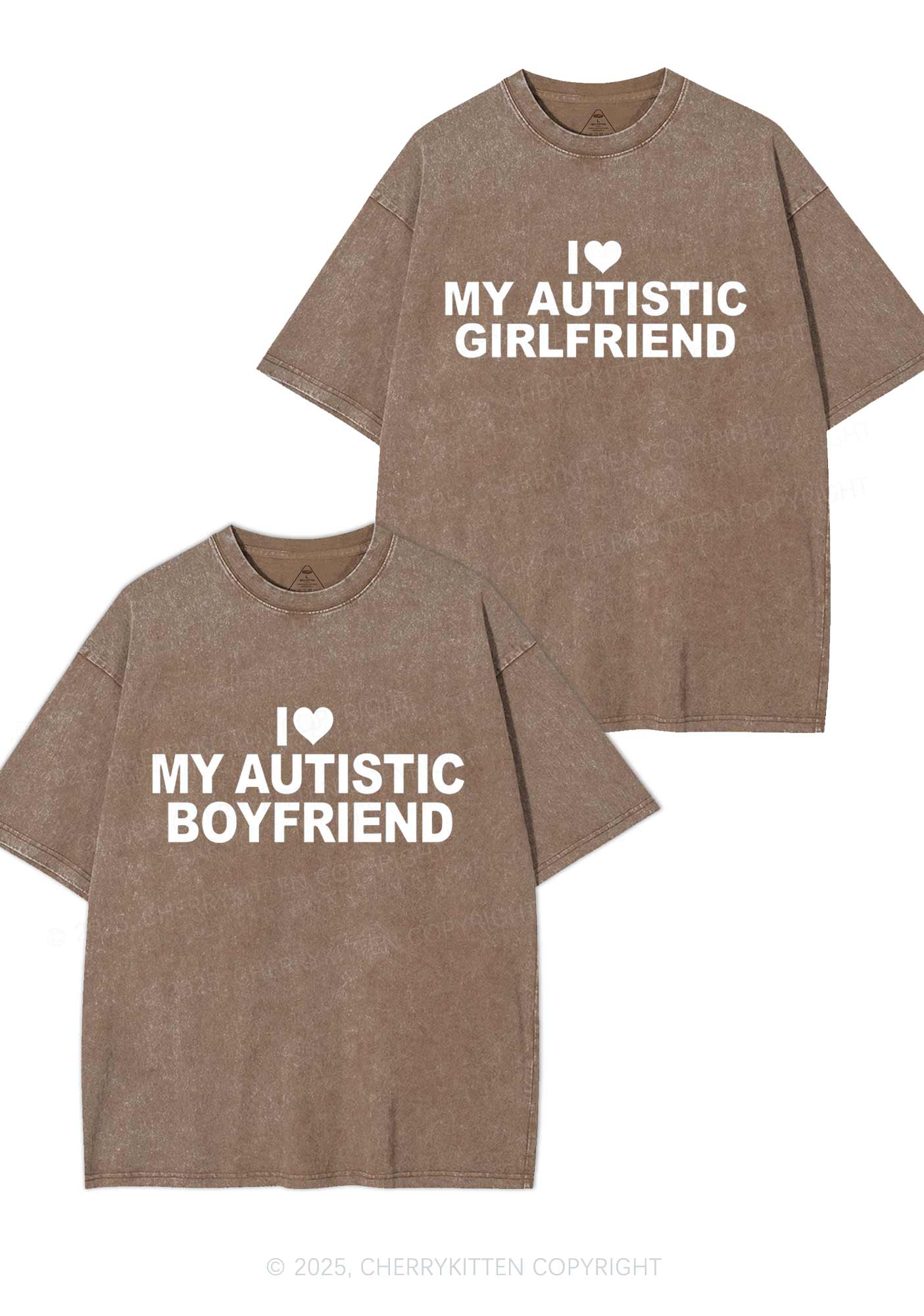 I Love My Autistic GF BF Y2K Valentine's Day Washed Tee Cherrykitten - Image 5