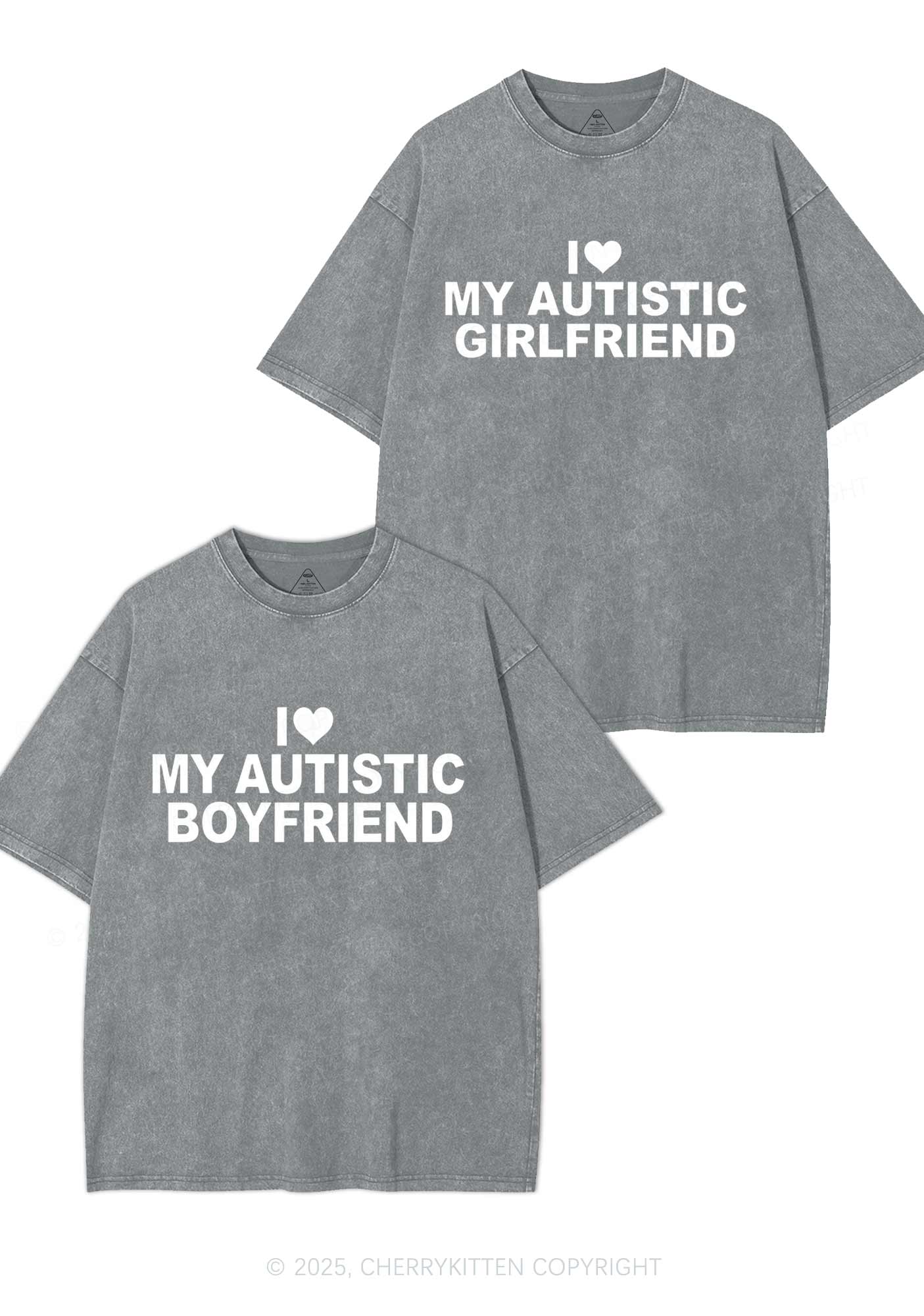 I Love My Autistic GF BF Y2K Valentine's Day Washed Tee Cherrykitten - Image 6