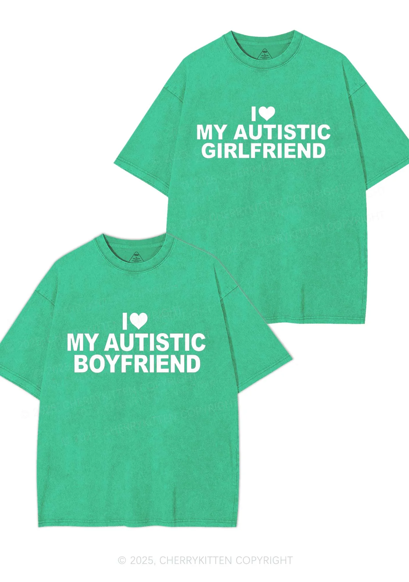 I Love My Autistic GF BF Y2K Valentine's Day Washed Tee Cherrykitten - Image 7