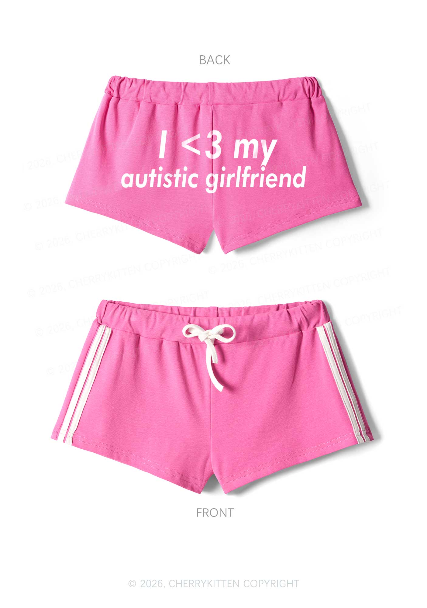 I Love My Autistic GF Valentine's Day Y2K Drawstring Mini Shorts Cherrykitten - Image 3