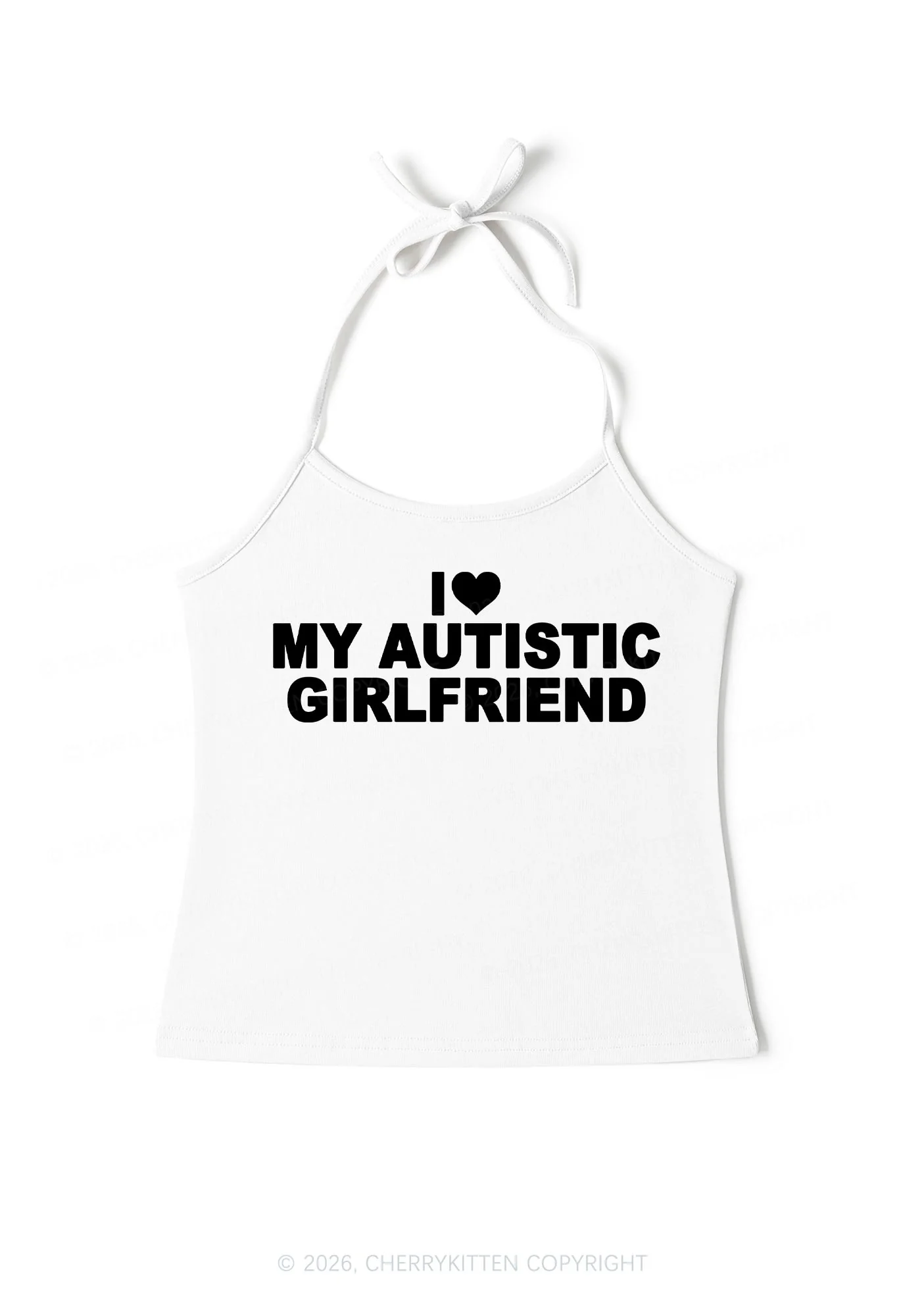 I Love My Autistic GF Valentine's Day Y2K Halter Neck Cami Cherrykitten - Image 3