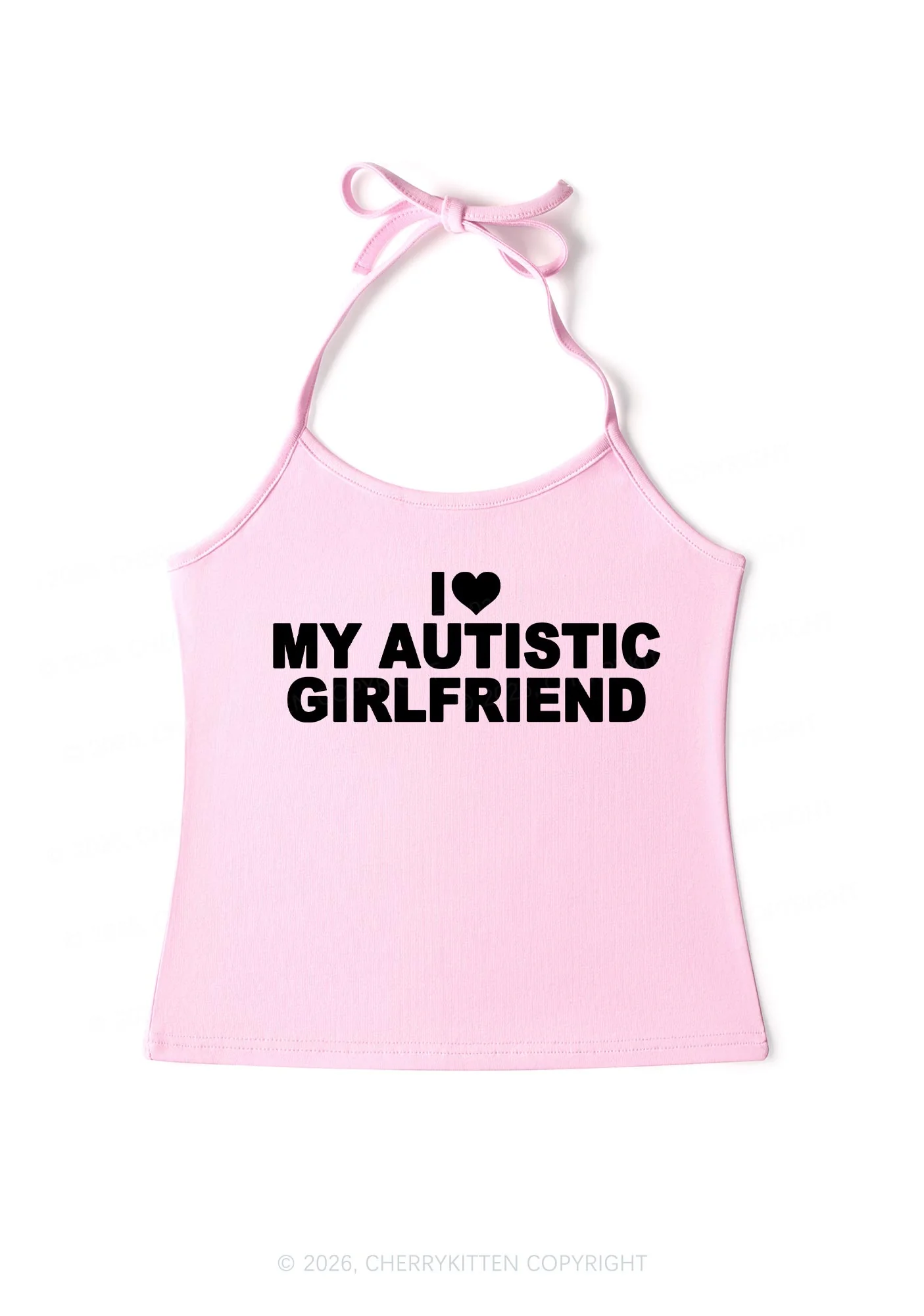 I Love My Autistic GF Valentine's Day Y2K Halter Neck Cami Cherrykitten - Image 4