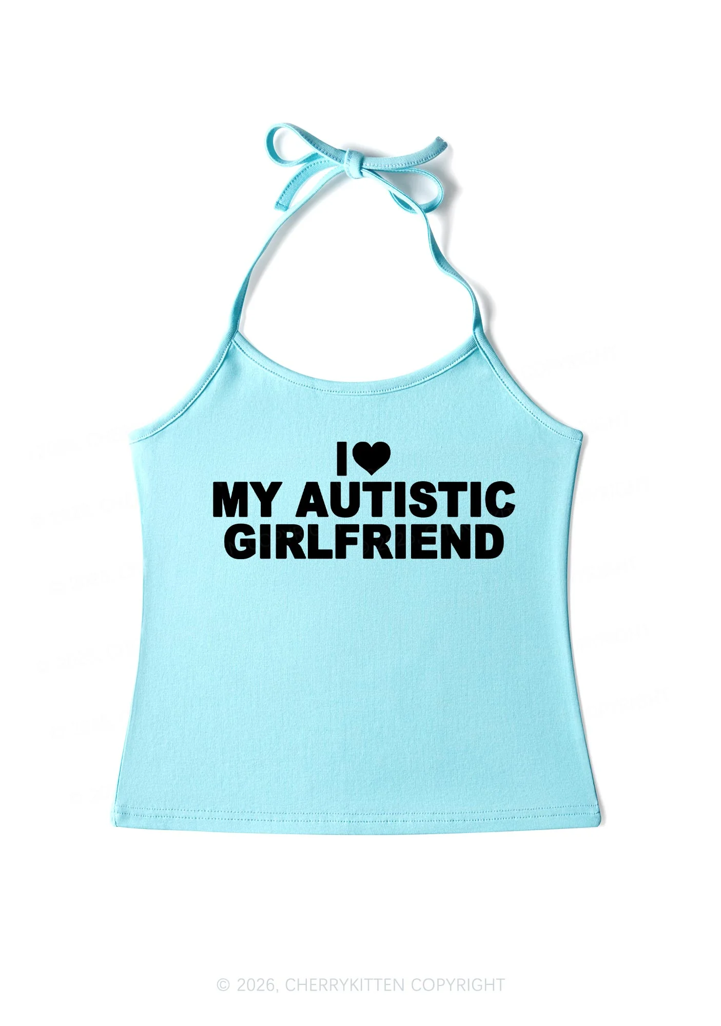 I Love My Autistic GF Valentine's Day Y2K Halter Neck Cami Cherrykitten - Image 5