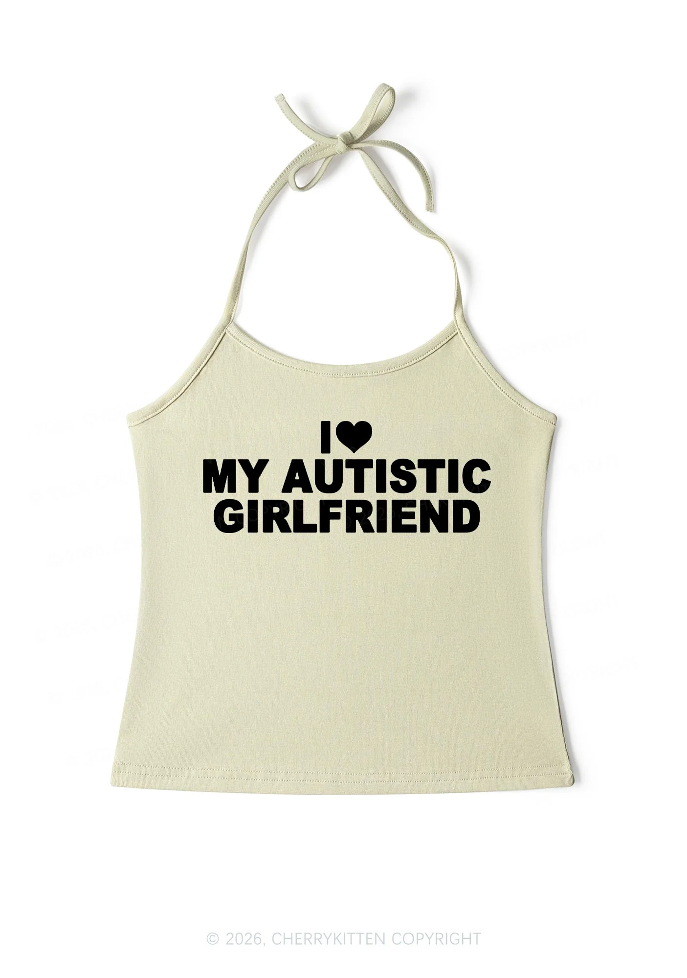 I Love My Autistic GF Valentine's Day Y2K Halter Neck Cami Cherrykitten - Image 7