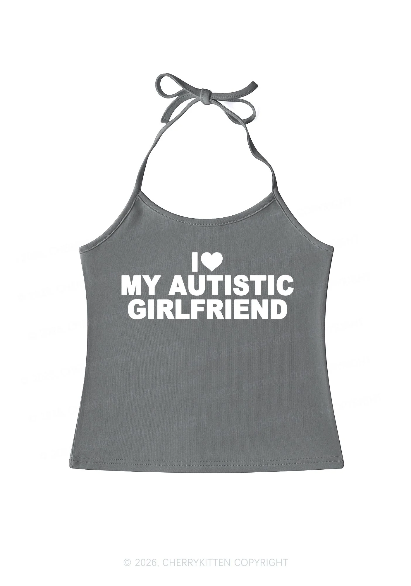 I Love My Autistic GF Valentine's Day Y2K Halter Neck Cami Cherrykitten - Image 8